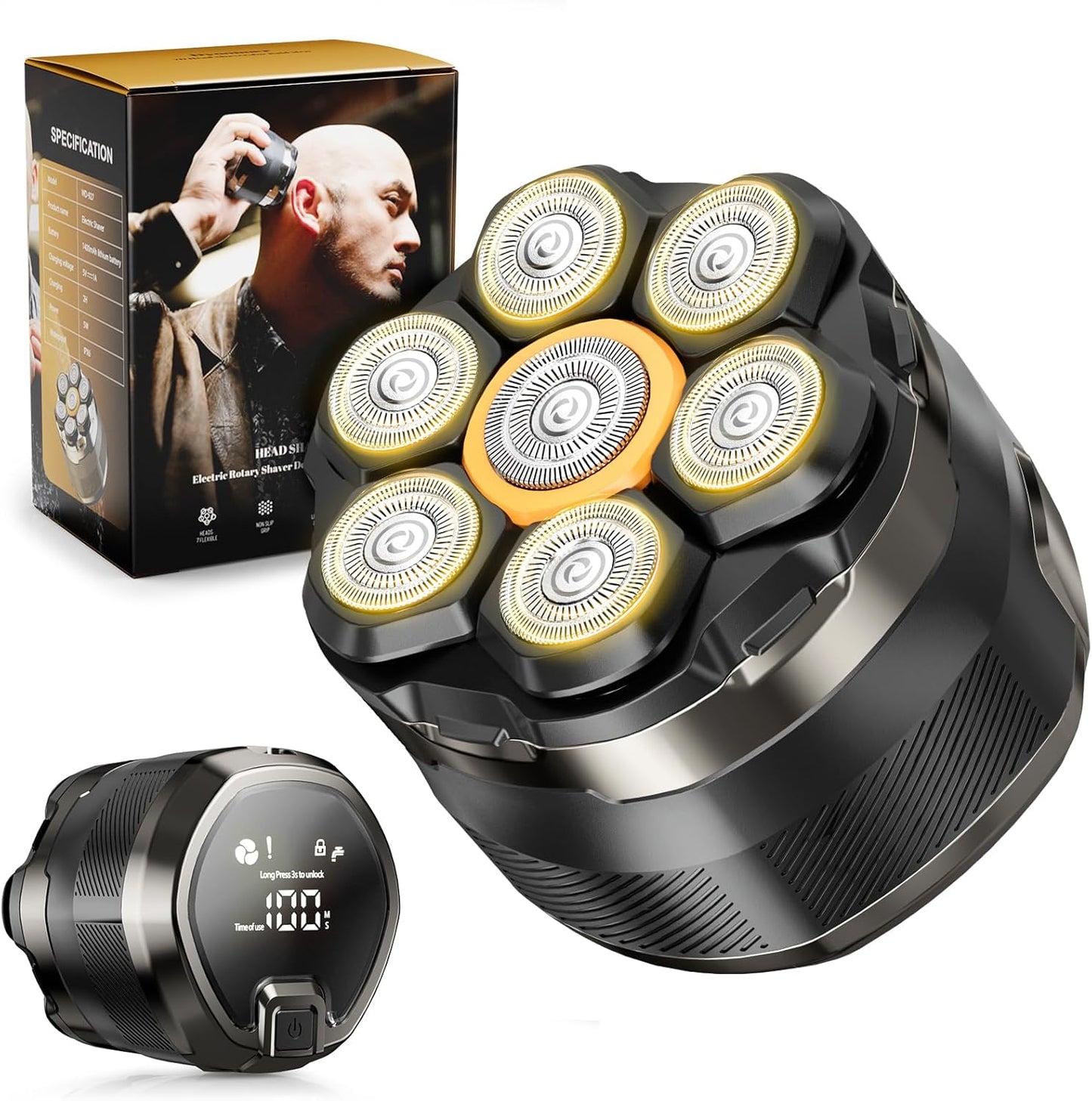 Glatzen Rasierer Herren, Dyoonoer Wasserdicht 7D Flexibler Glatzenrasierer, Magnetische Schwebender Kopf, Nass und Trocken Glatzen Rasierer mit LED Anzeige, Leicht Halten und Reinigen