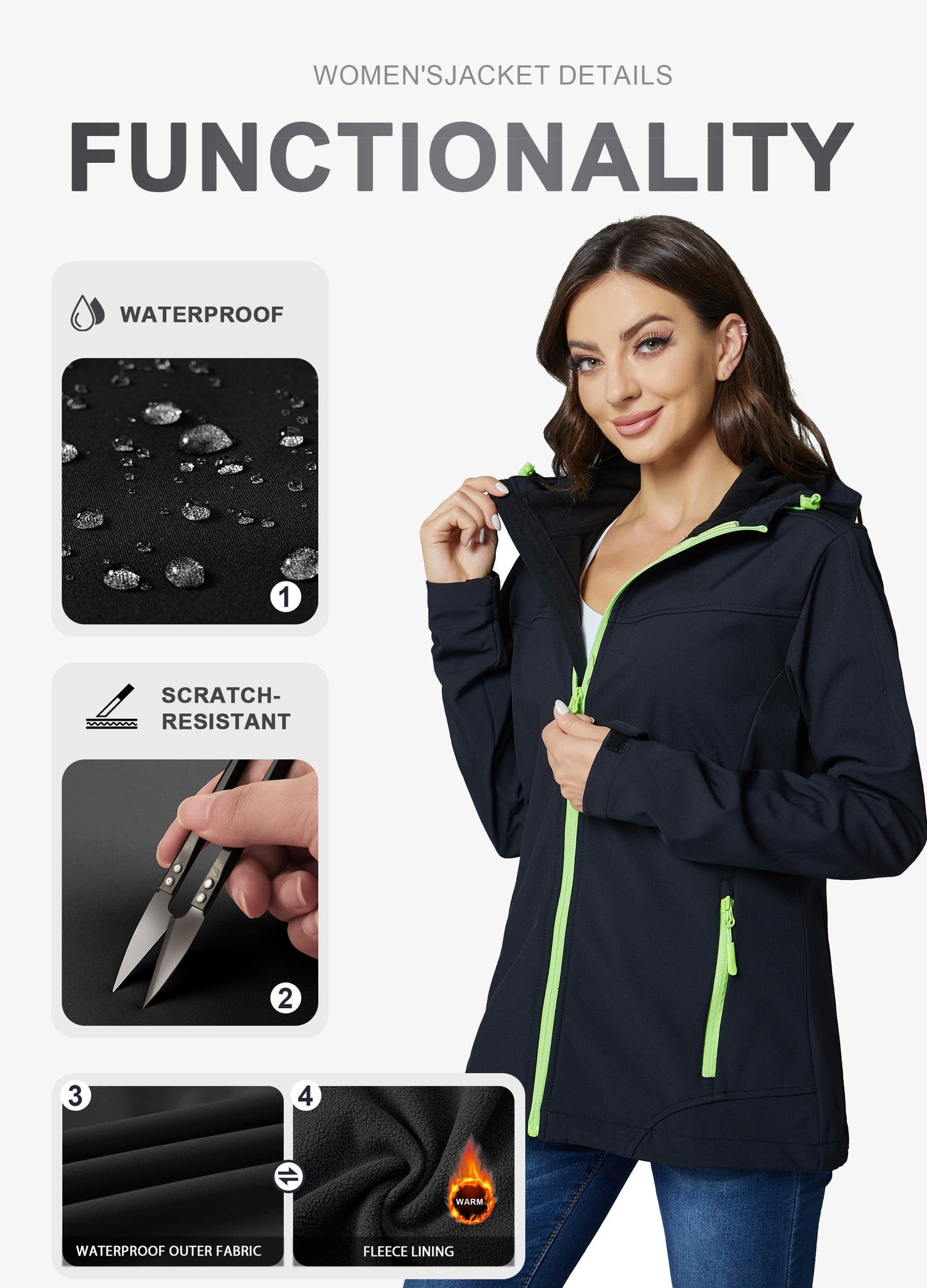 Women’s Softshell Jacket – Waterproof Fleece-Lined Outdoor Coat