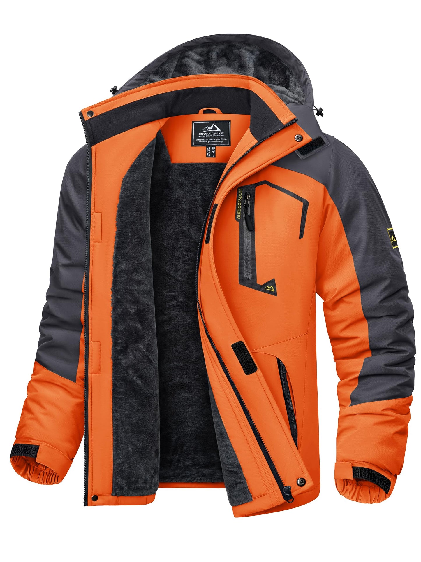 KEFITEVD Herren Skijacke Atmungsaktiv Warm Gefüttert Winterjacke mit Abnehmbarer Kapuze Snowboardjacke Wasserdicht Outdoorjacke