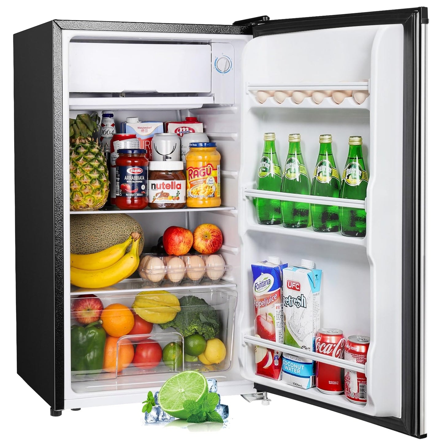 Upstreman 91L Refrigerator with Freezer, Small Refrigerator with Vegetable Compartment and Freezer, Adjustable Thermostat, Mini Fridge for Dorm, Office, Bedroom, White-BR321