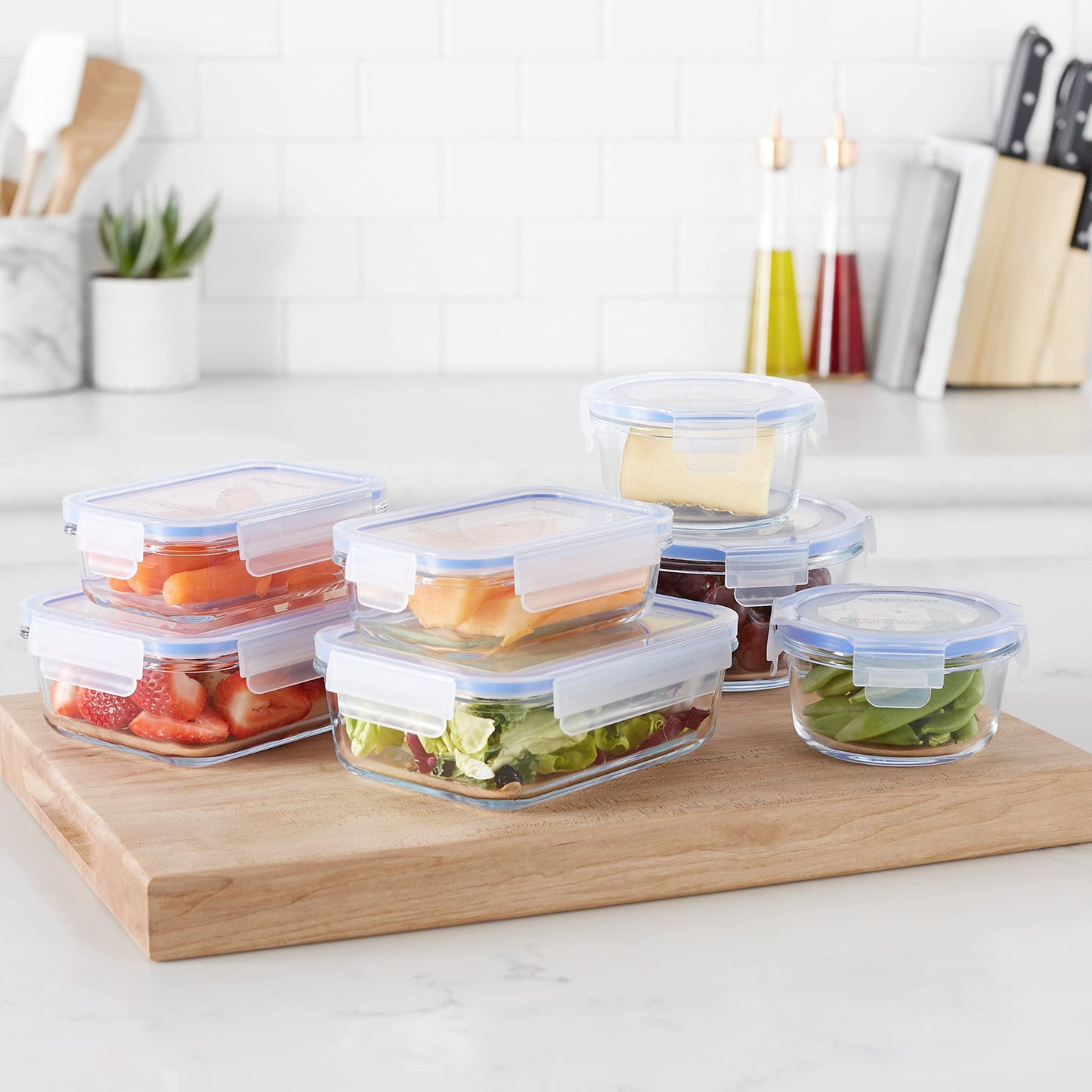 Frischhaltedosen aus Glas für Lebensmittel, 14er-Pack (7 Behälter + 7 Deckel), BPA-freie (7er Pack) , Transparent, Blau