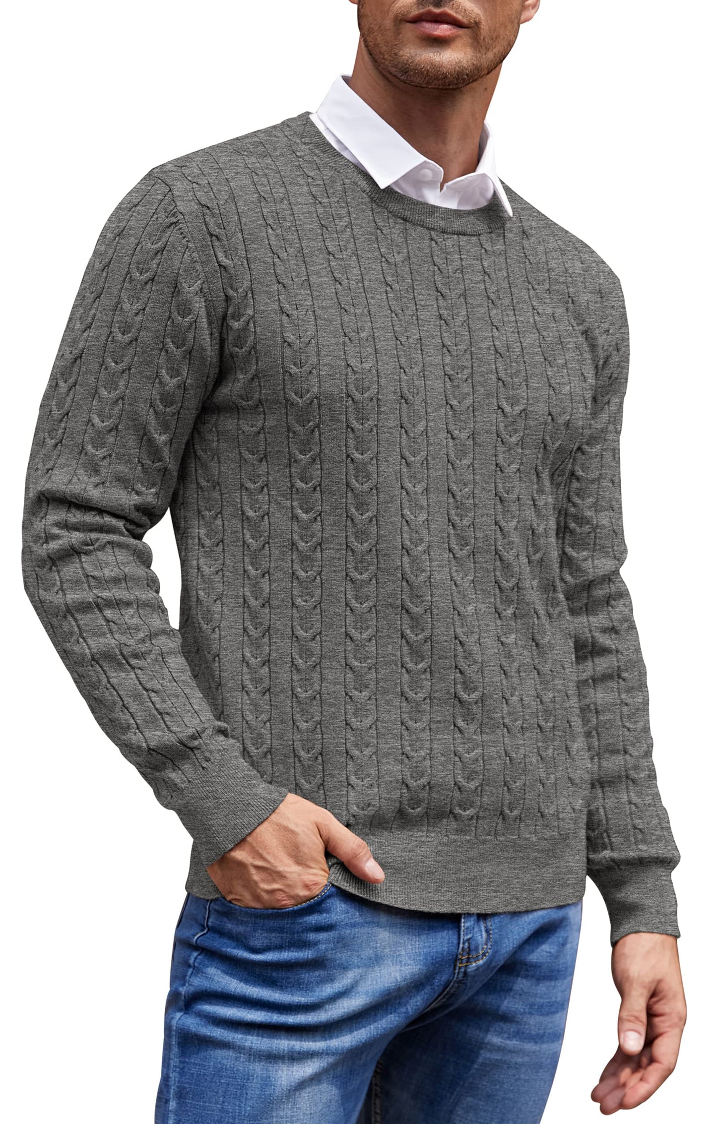 NITAGUT Men’s Cable Knit Sweater – Slim Fit Crewneck Pullover