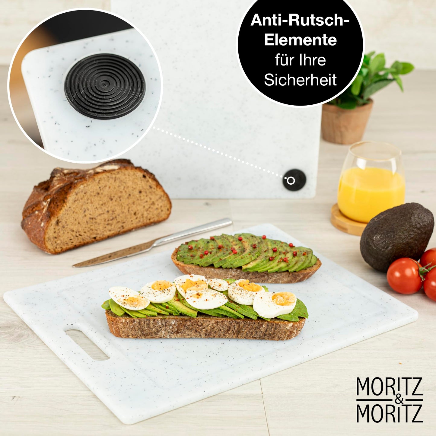 Moritz & Moritz 2x Schneidebrett Kunststoff Set in Granit Optik - 25 x 15 cm - Schneidebretter BPA frei - Frühstücksbrettchen - Schneidebrett Set hygienisch und spülmaschinenfest