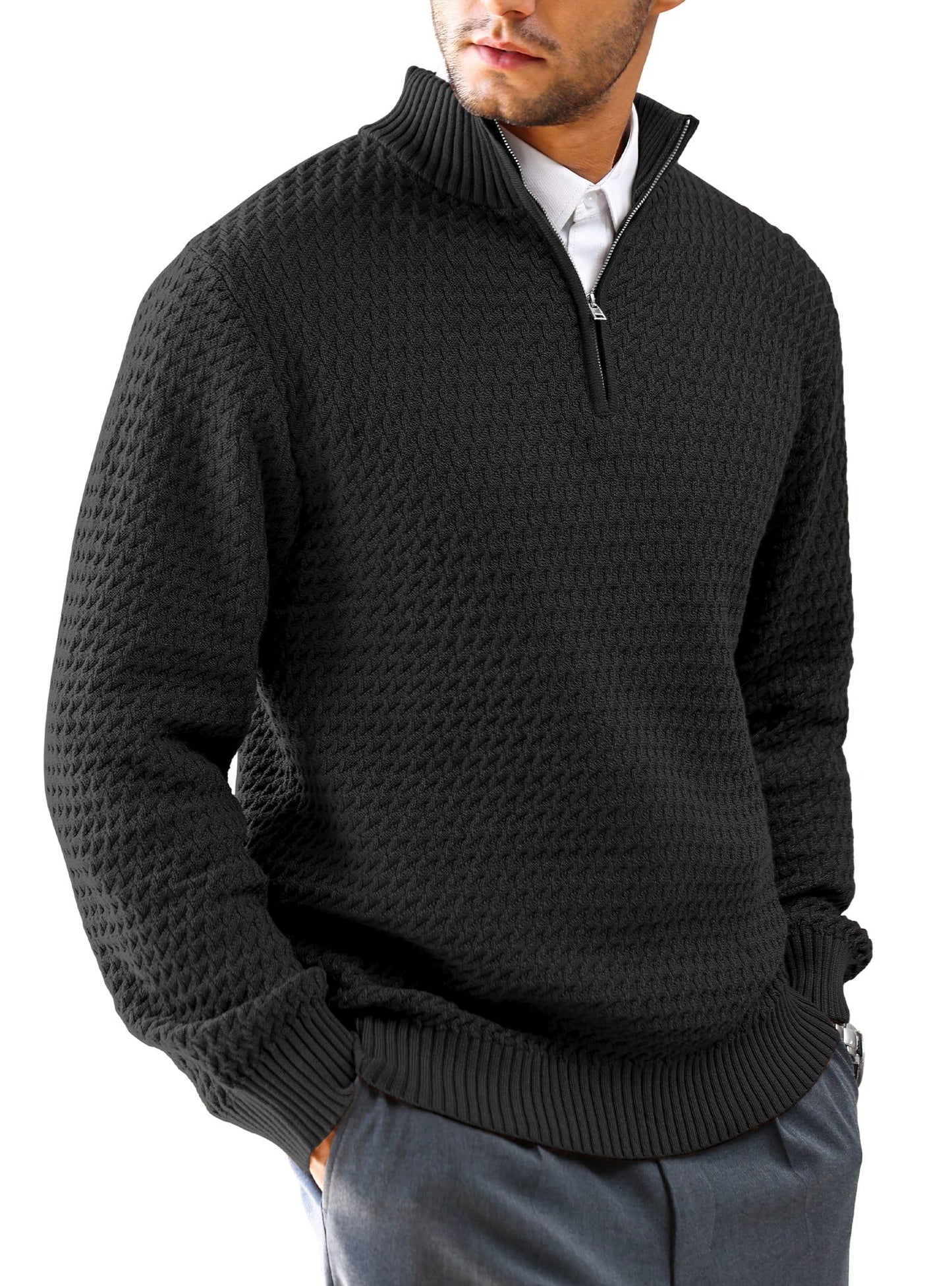 HYPESTFIT Men’s 1/4 Zip Turtleneck Sweater – Warm Knit Pullover
