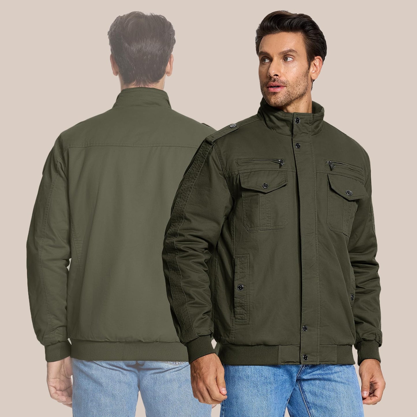 KEFITEVD Men’s Winter Fleece Jacket – Sherpa Lined Military Field Coat