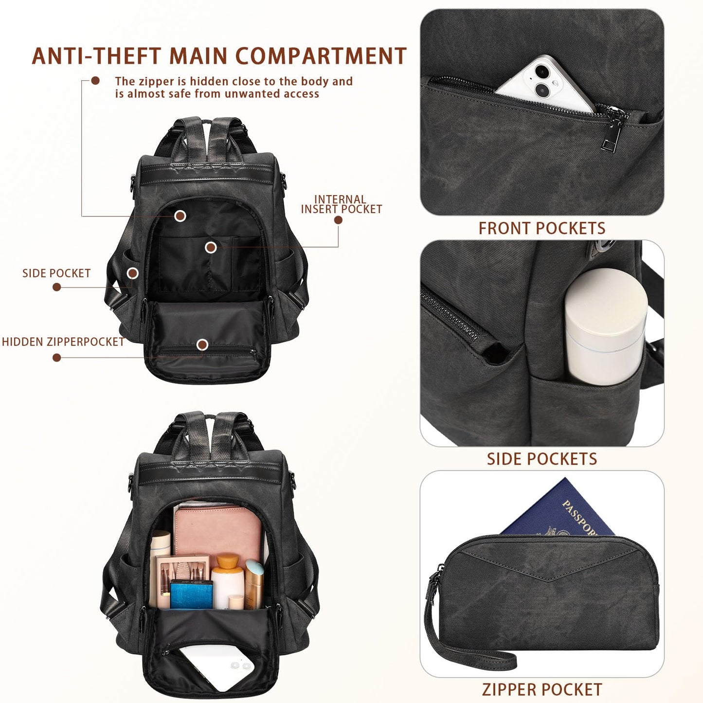 Small Vegan Leather Anti-Theft Backpack for Women