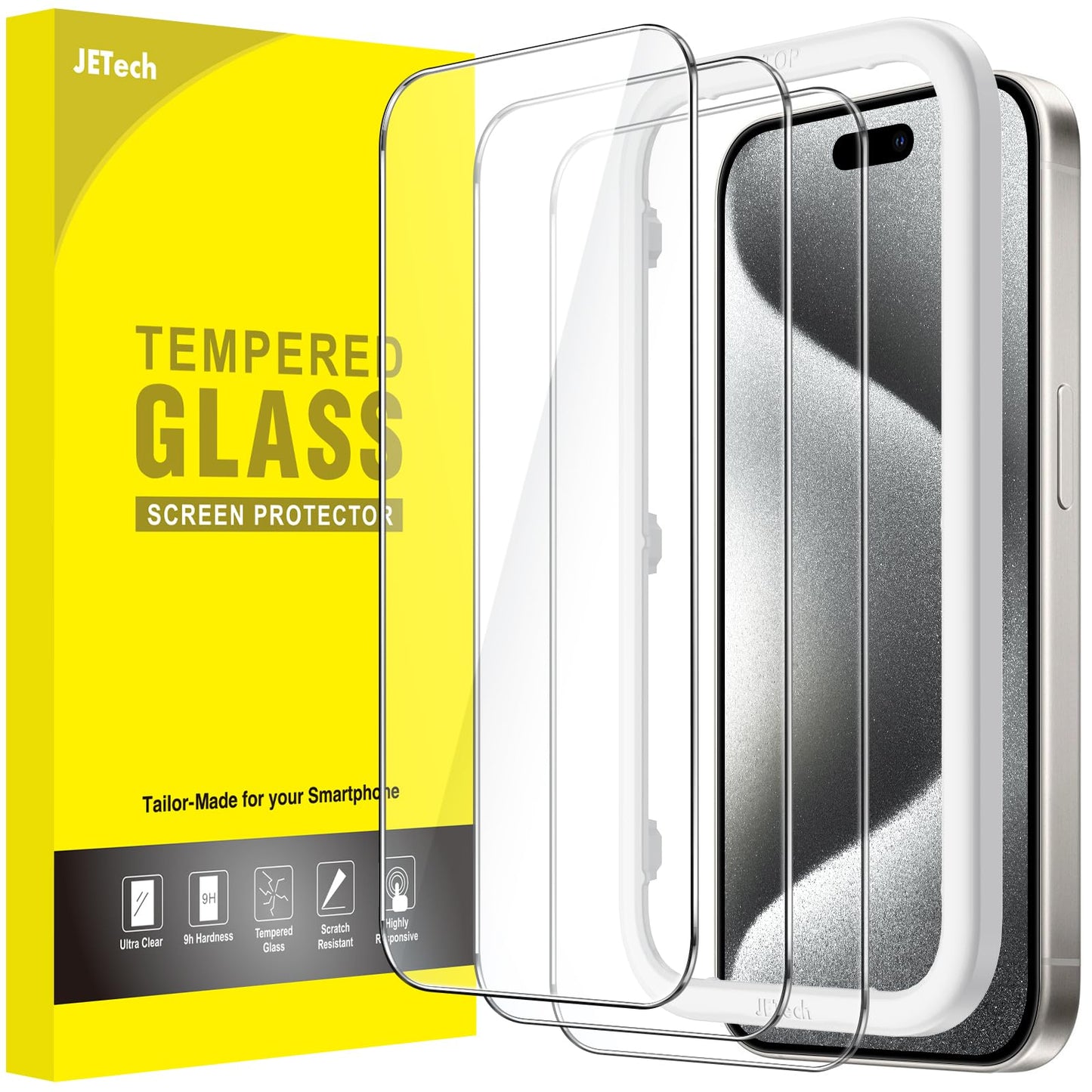 JETech Schutzfolie für iPhone 16e 2025, iPhone 13/13 Pro 6,1 Zoll, Gehärtetes Glas mit Einfaches Installationswerkzeug, Hat Keinen Einfluss auf die Hülle, Panzer HD Klar, 3 Stück