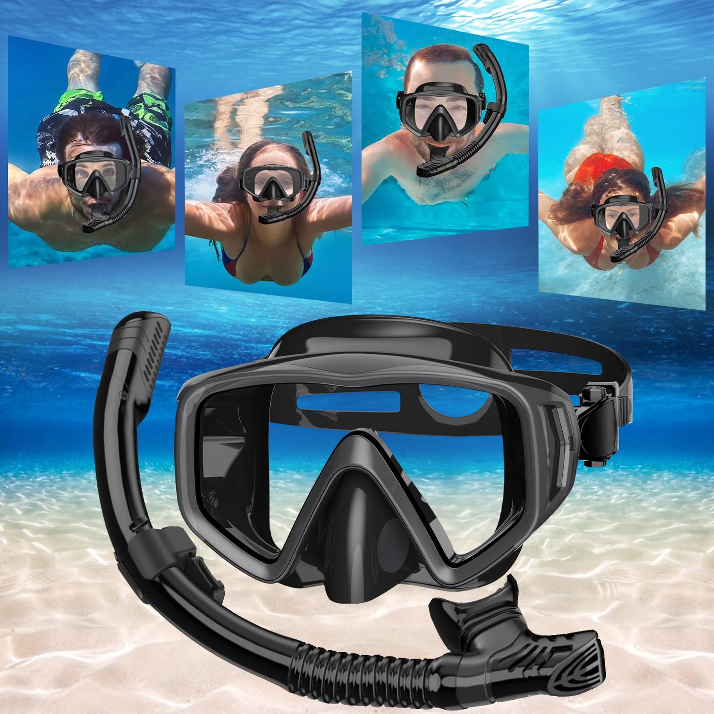 JEMULICE Schnorchelset Erwachsene, Schnorcheln Set mit Taucherbrille und Dry Schnorchel für Herren und Damen, Anti-Leck & Anti-Fog Tauchmaske aus Gehärtetem Glas für Tauchen, Schnorcheln und Schwimmen