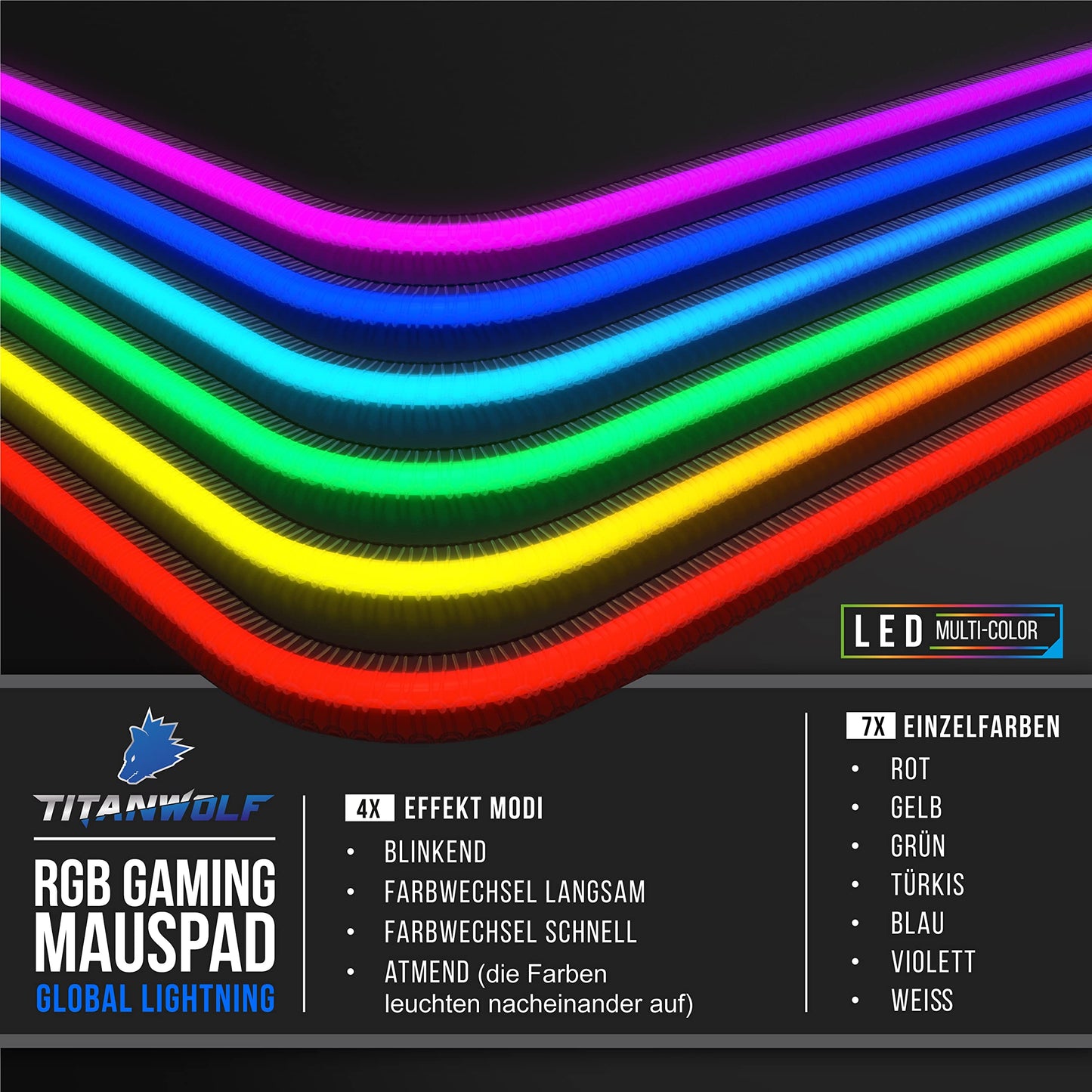 TITANWOLF - RGB Gaming Mauspad - LED Schreibtischunterlage - 800x300 mm - XXL Mousepad - LED Multi Color - 11 Beleuchtungs-Modi - 7 LED Farben Plus 4 Effektmodi - abwaschbar - Stars