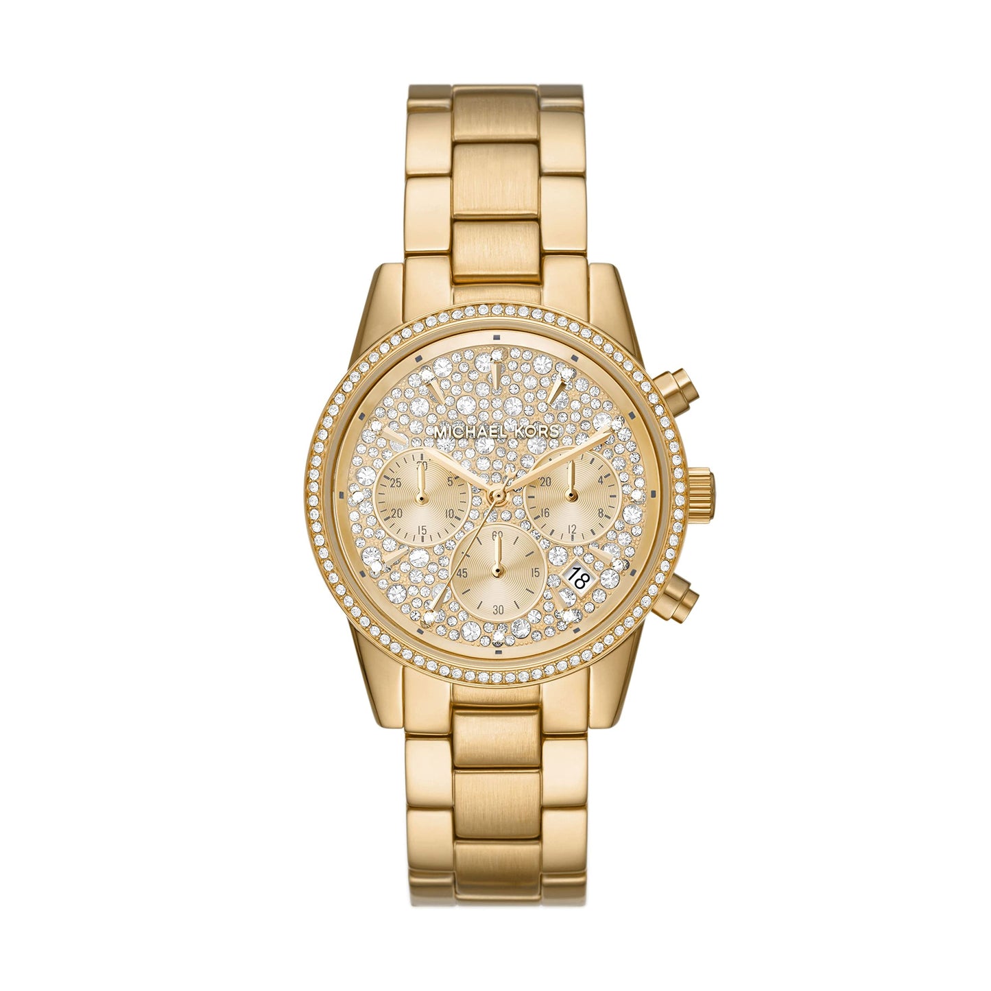 Michael Kors ladies' watch Ritz, 37 mm case size, quartz chronograph movement, stainless steel bracelet