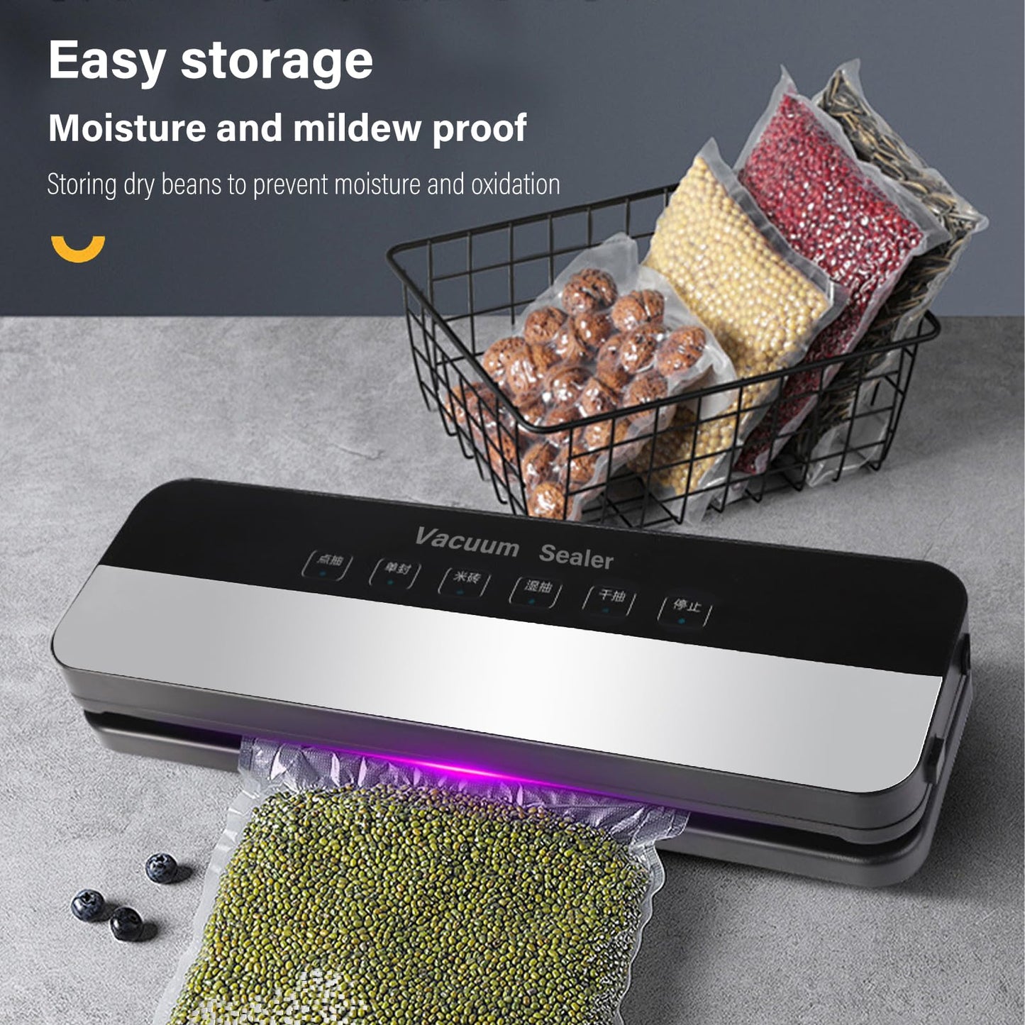 Vakuumiergerät, Vakuumierer 5 in 1 für Sous Vide Kochen und Lebensmittel Bleiben bis zu 7x Länger Frisch, 30 Vakuumbeutel Inklusive-Schwarz