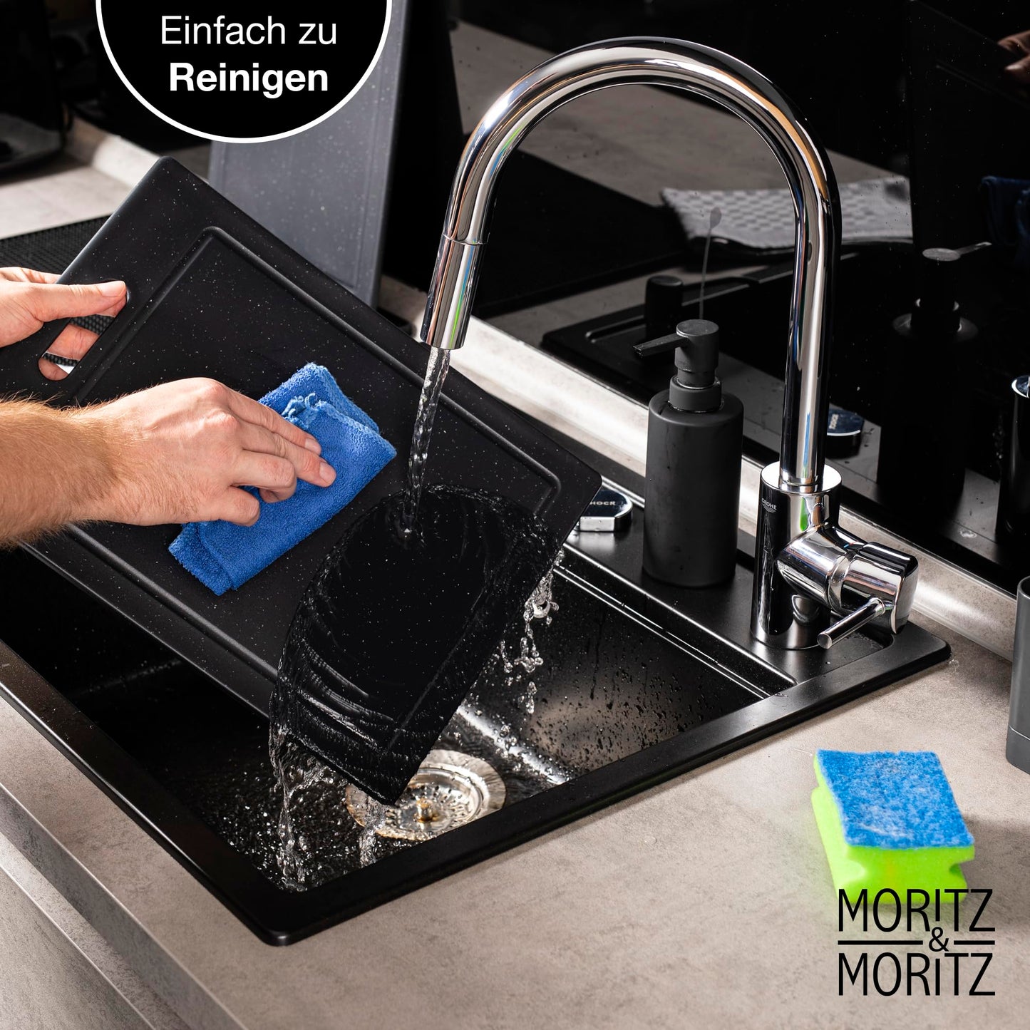 Moritz & Moritz 2x Schneidebrett Kunststoff Set in Granit Optik - 25 x 15 cm - Schneidebretter BPA frei - Frühstücksbrettchen - Schneidebrett Set hygienisch und spülmaschinenfest