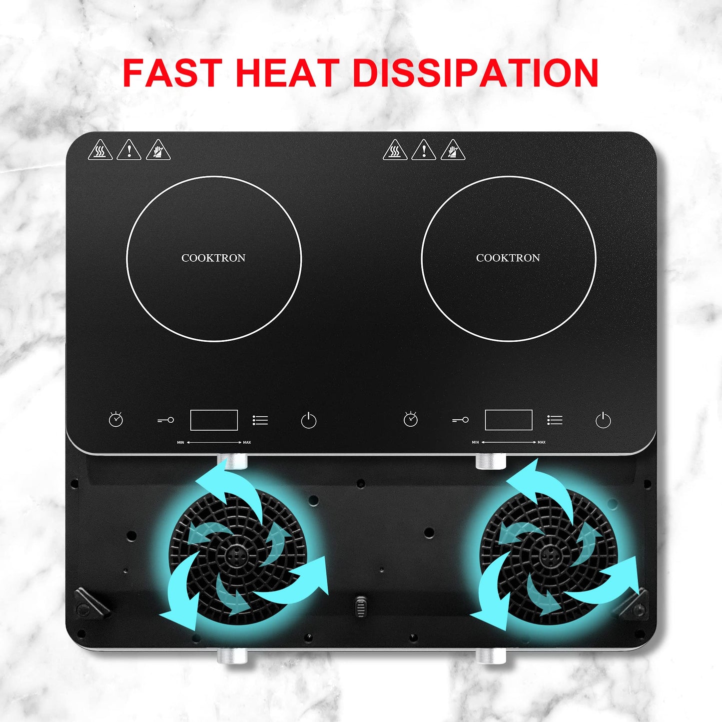 COOKTRON Induktionskochfeld 2 Platten Mobil, 3500W Doppel-Induktionskochplatte mit 6 Leistungsstufen, 10 Temperaturstufen, 3-Stunden-Timer, Touch-Steuerung, Ideal für Camping und Küche, Schwarz