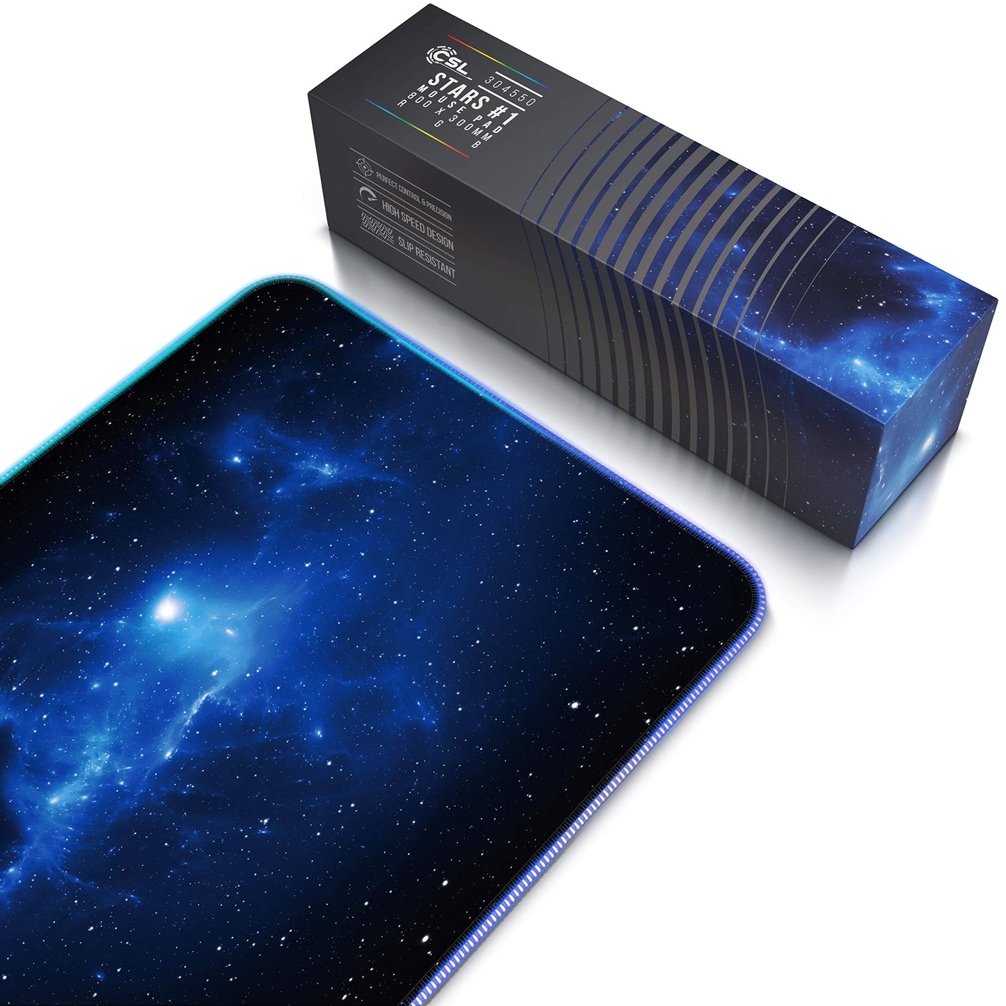 TITANWOLF - RGB Gaming Mauspad - LED Schreibtischunterlage - 800x300 mm - XXL Mousepad - LED Multi Color - 11 Beleuchtungs-Modi - 7 LED Farben Plus 4 Effektmodi - abwaschbar - Stars