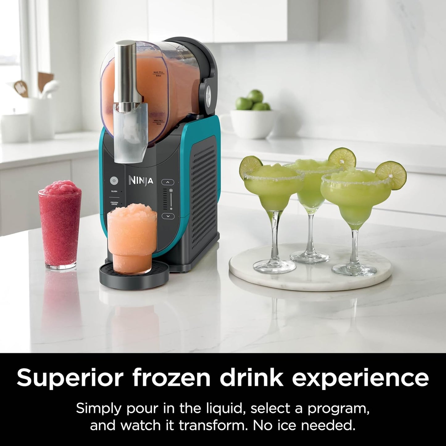 Ninja SLUSHi Professional Frozen Drink Maker mit RapidChill Technologie, 2,5 l Frozen Drink & Slushie Maschine, 2 voreingestellte Programme, Frozen Margaritas und mehr, Premium-Akzente, Blaugrün,