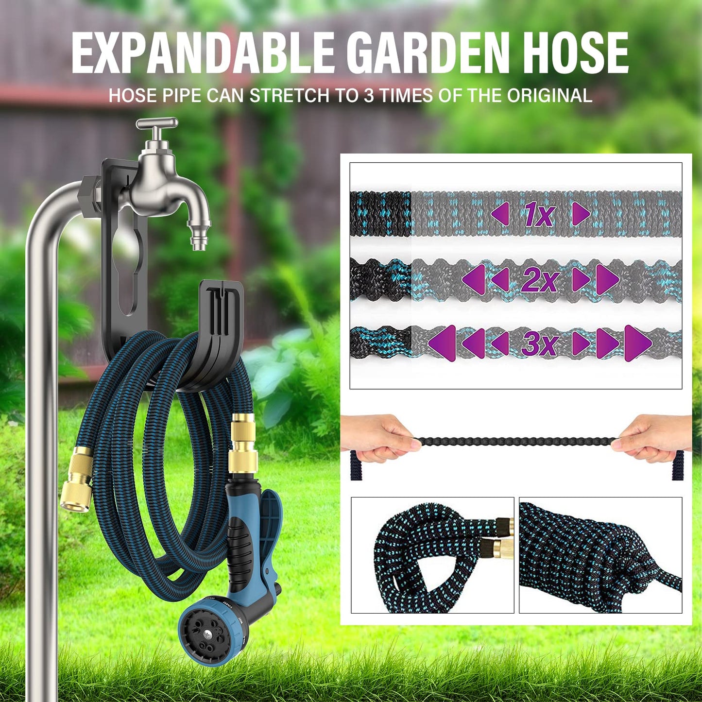 Gartenschlauch, 15 m Schlauchrohre mit 10 Modi, Wasserspritzpistole, erweiterbarer Schlauch, Spritzpistole für Garten, Gartenschlauchtrommel (15 m)