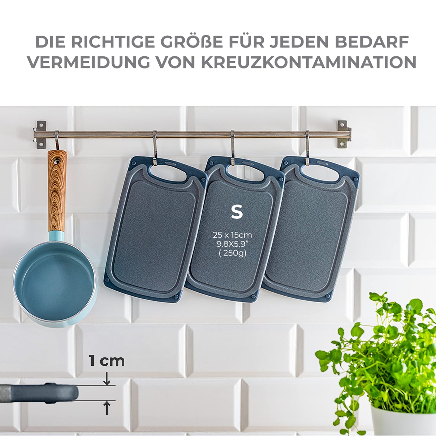 Exitoso 3-Piece Innovative Chopping Board Set | Non-Slip with Juice Groove and Handle | Dishwasher Safe | Antibacterial | Grey/Black Plastic