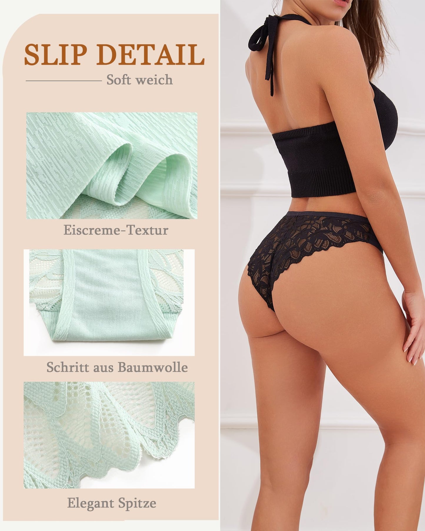 Women's Seamless Brazilian Panties Lace Hipster Underwear 6-Pack