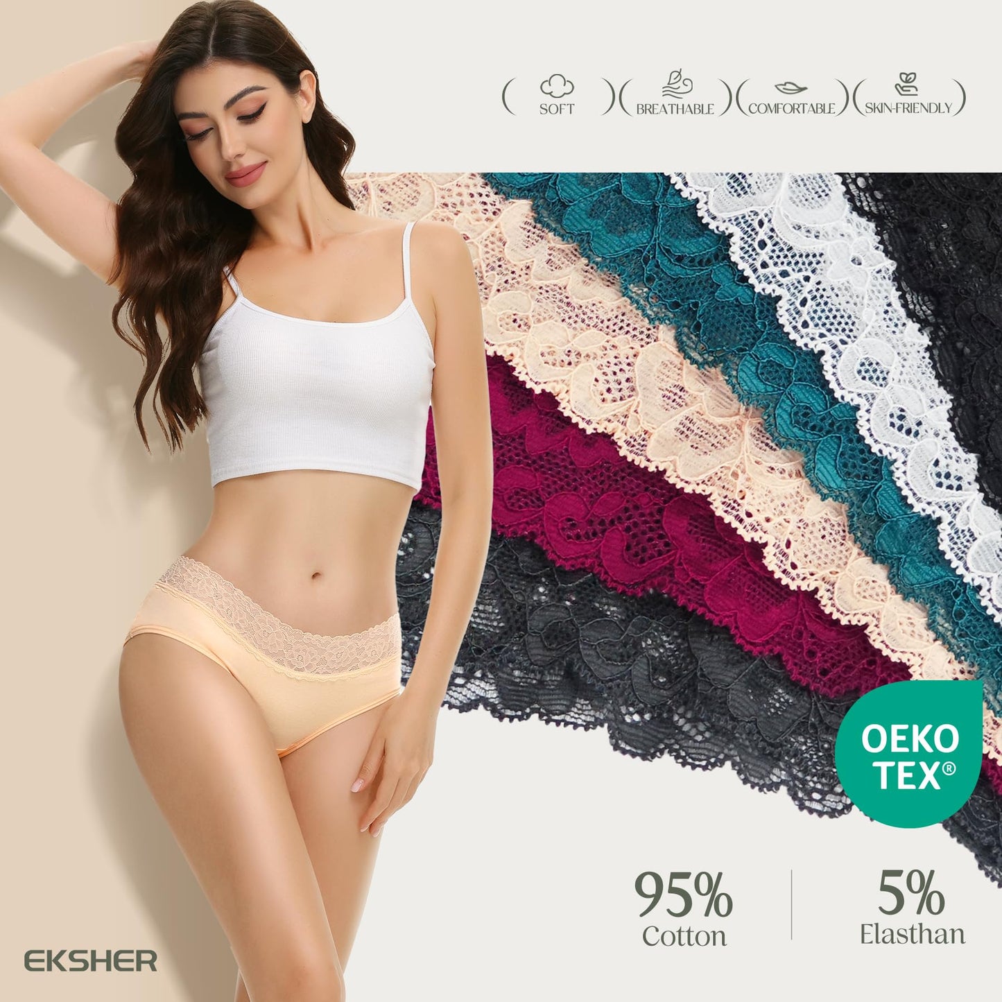 Women's Lace Hipster Cotton Soft Comfortable Underwear – Multipack of 6