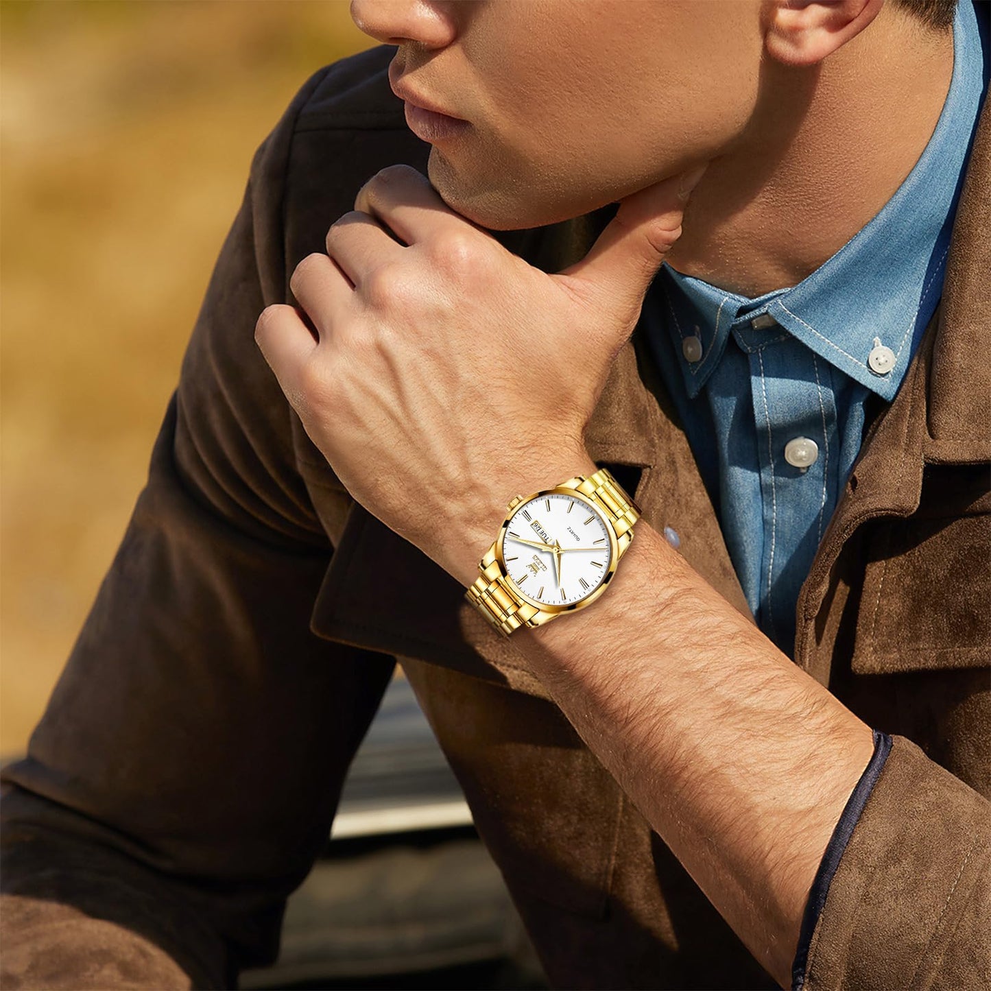 OLEVS Uhren Herren, Analoge Quarz Leucht Armbanduhr, wasserdichte Datum Edelstahl Herrenuhr, Klassische Mode Business Freizeituhren, Elegantes Geschenk für Männer