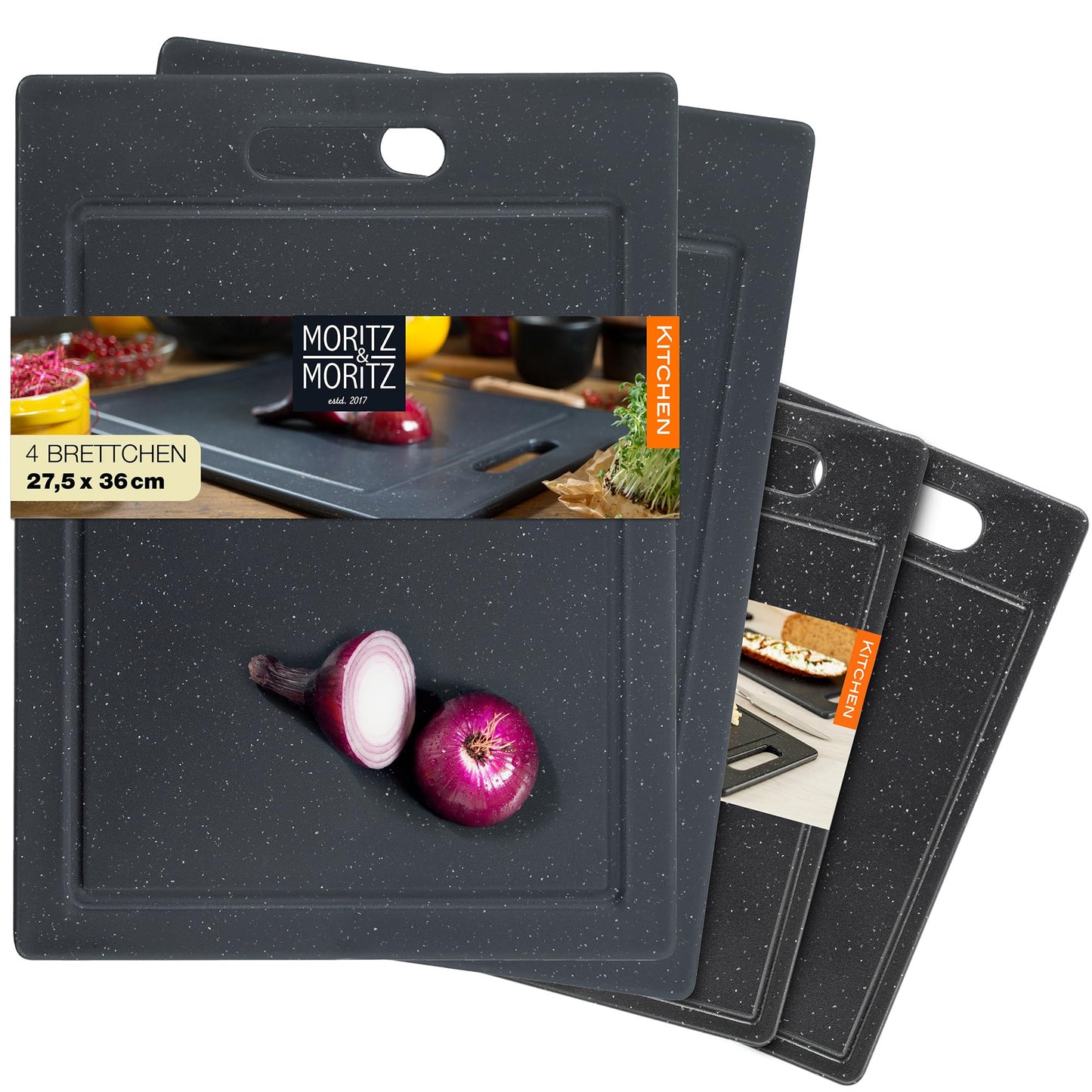 Moritz & Moritz 2x Schneidebrett Kunststoff Set in Granit Optik - 25 x 15 cm - Schneidebretter BPA frei - Frühstücksbrettchen - Schneidebrett Set hygienisch und spülmaschinenfest