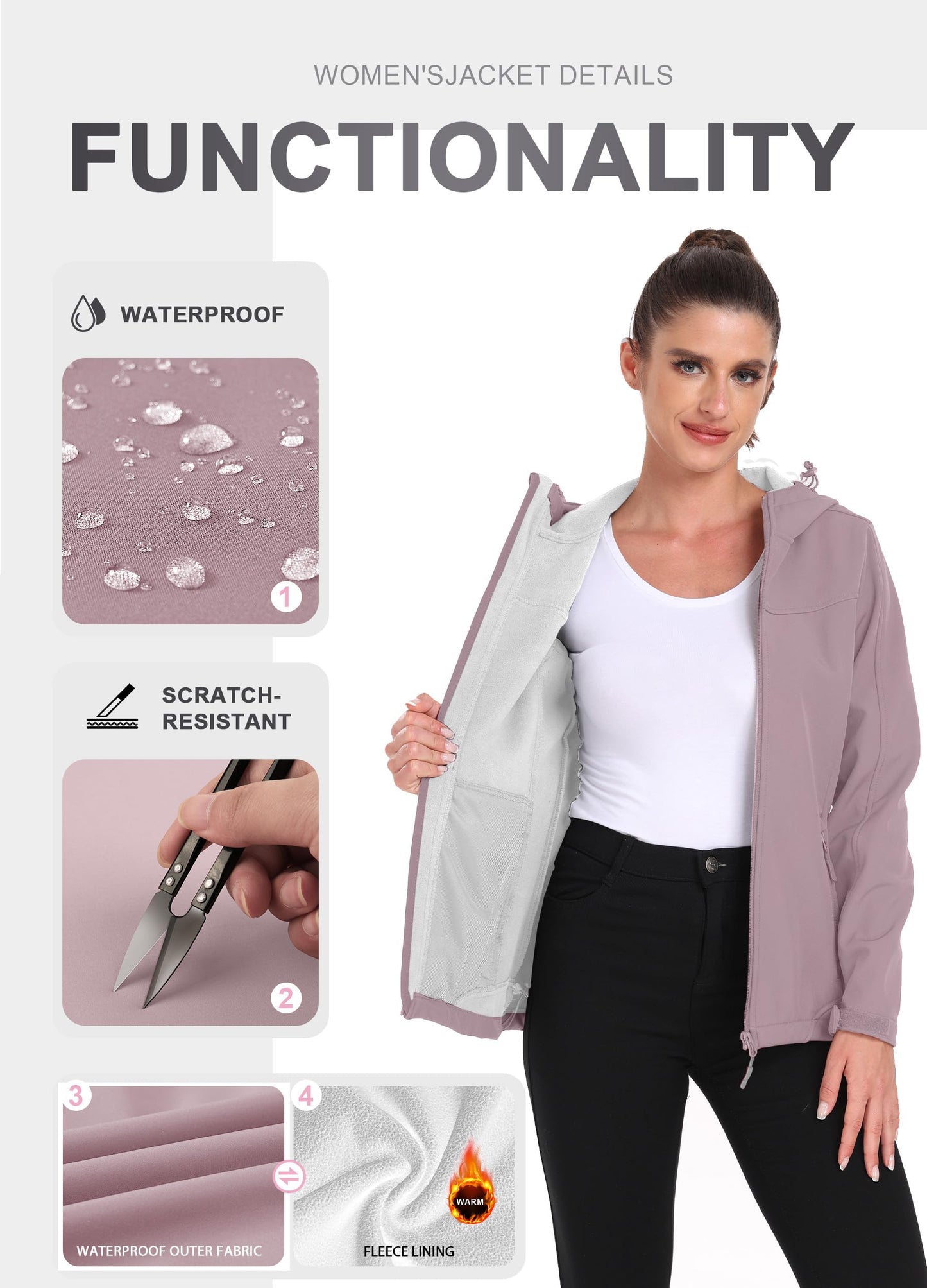 Women’s Softshell Jacket – Waterproof Fleece-Lined Outdoor Coat