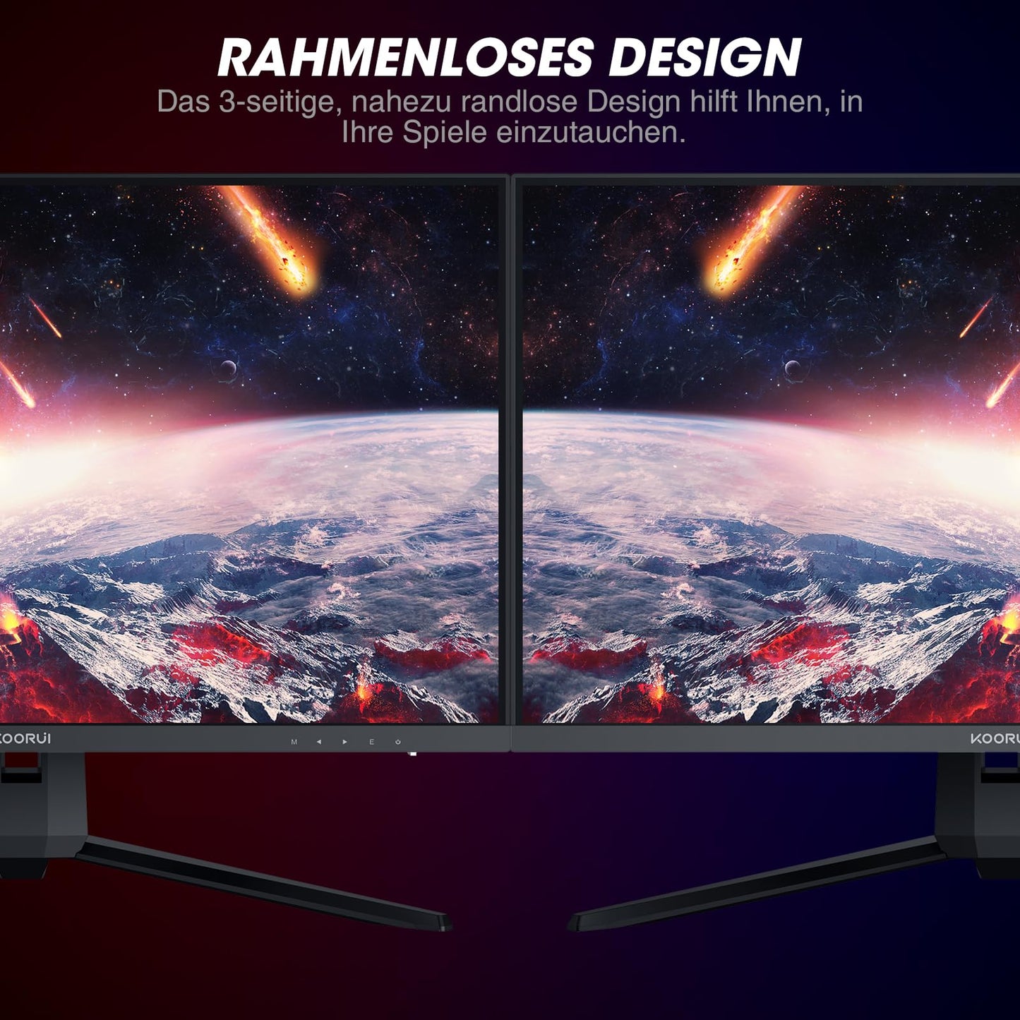 KOORUI Gaming Monitor 24 Zoll - FHD PC Bildschirm VA 165Hz 1ms Monitor 144hz, AdaptiveSync Technology, DCI-P3 85%, 2 x HDMI, DP Neigbar, Schwarz