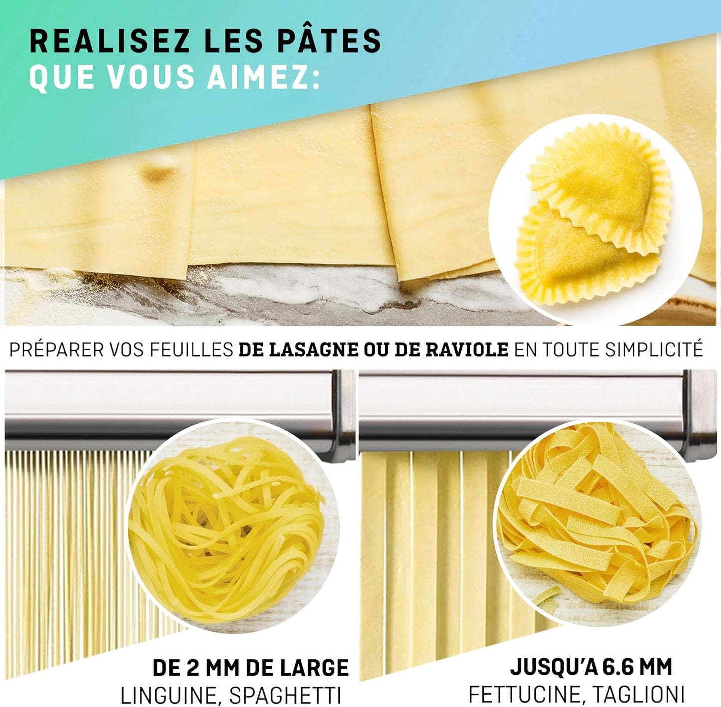 Manuelle Nudelmaschine mit Trockner - Multi-Pasta Edelstahl Rostfrei Italienische Flachteigmaschine 7 stufig einstellbar, scharfem Messer Klemme - Frische hausgemachte Nudeln, Spaghetti, Lasagne