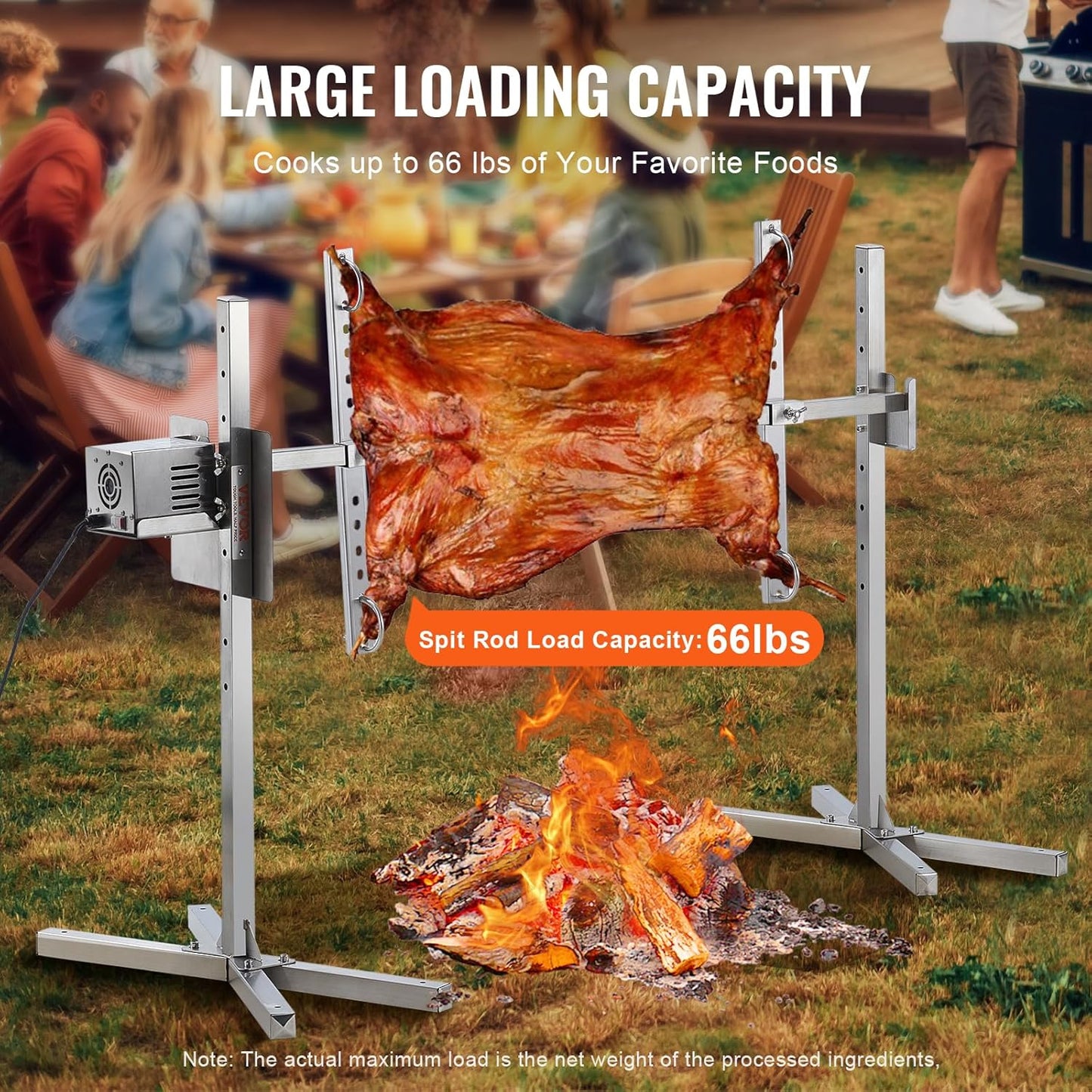 VEVOR Lammgrill, Spanferkelgrill, Spießbratengrill, 60 kg BBQ-Spießgrill für Schwein, Lamm, Ziege, elektrischer 52-W-Motor, kommerzielle Edelstahl-Drehspießröster mit Hitzeschild, 116 cm Spießlänge