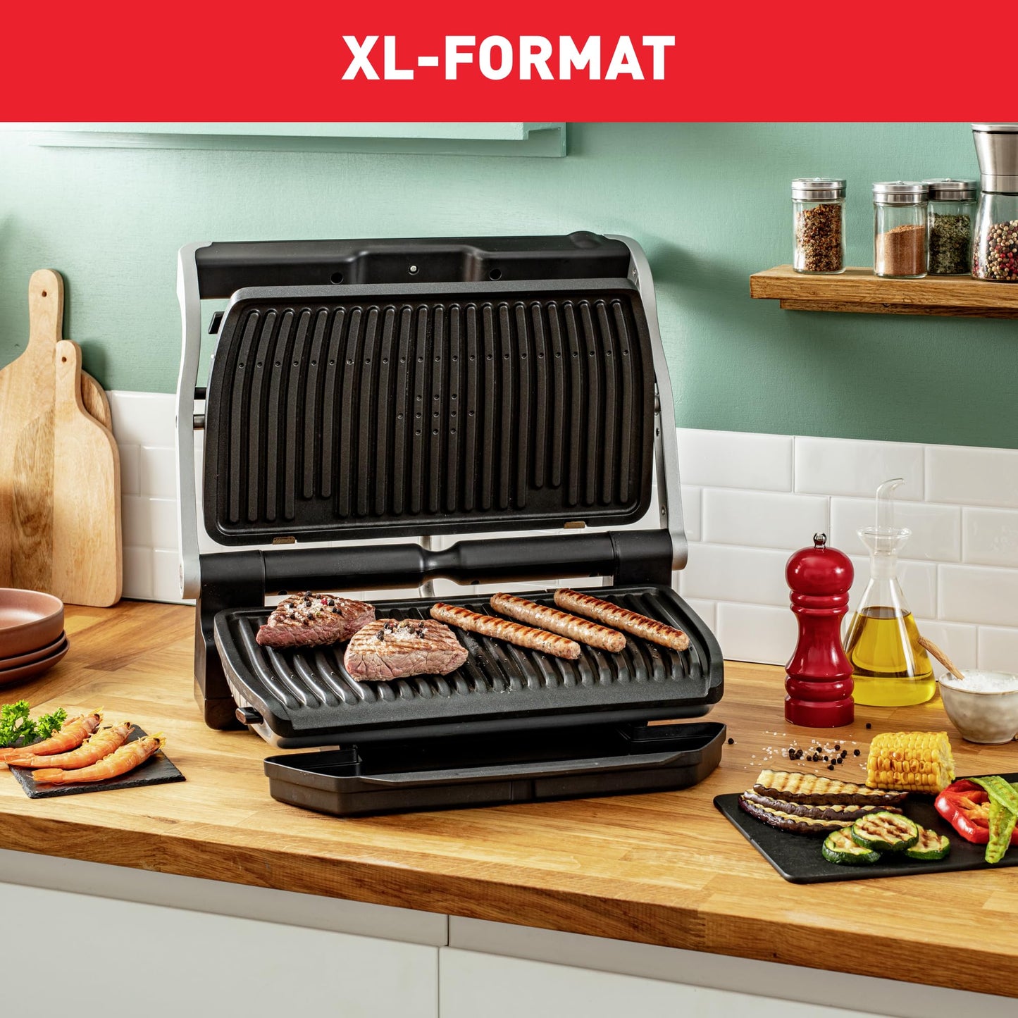 Tefal OptiGrill contact grill, 6 programs, cooking level indicator, removable plates, manual mode, electric grill, black, GC705816