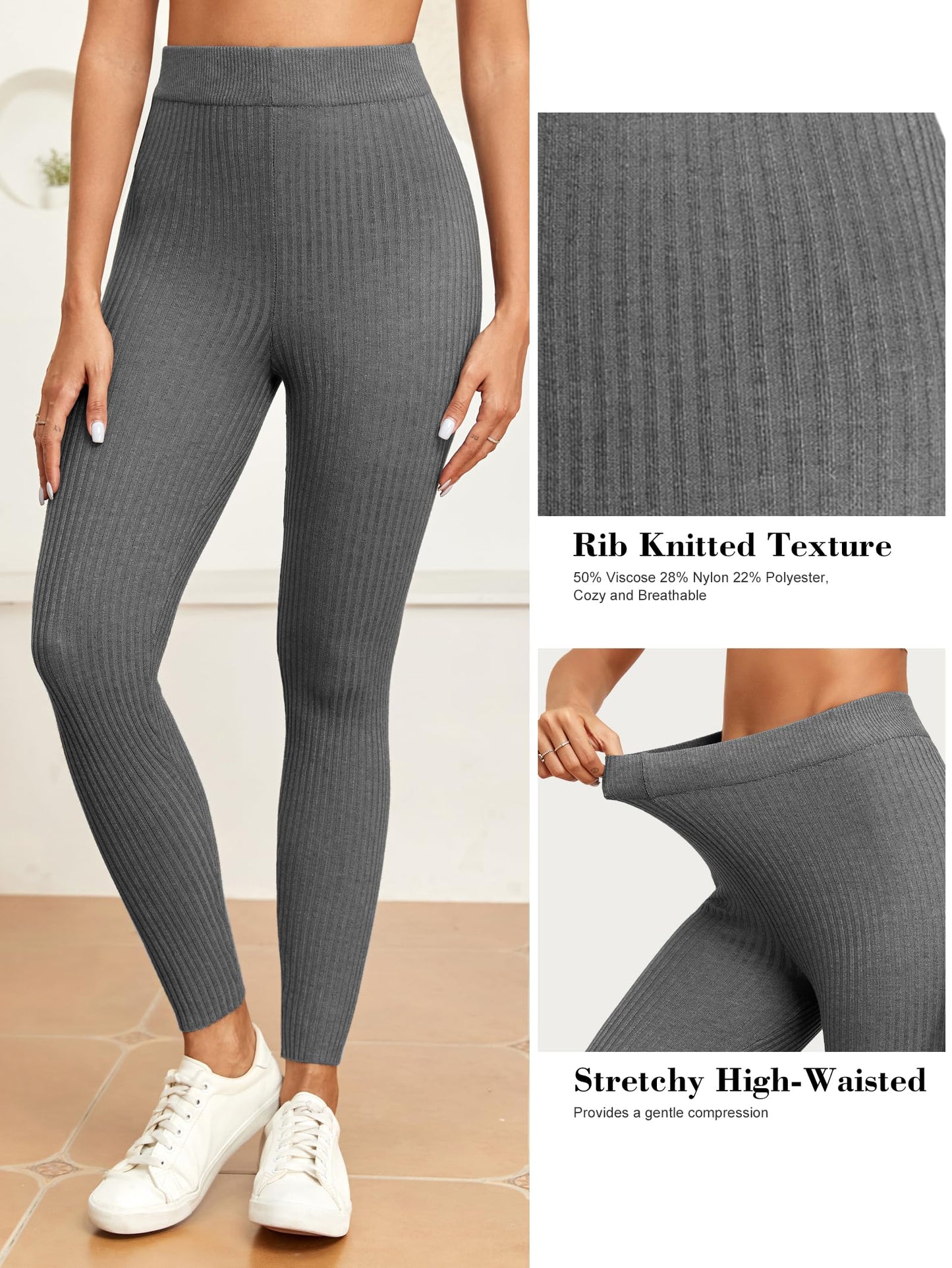 Famulily High-Waisted Ribbed Knit Leggings for Women