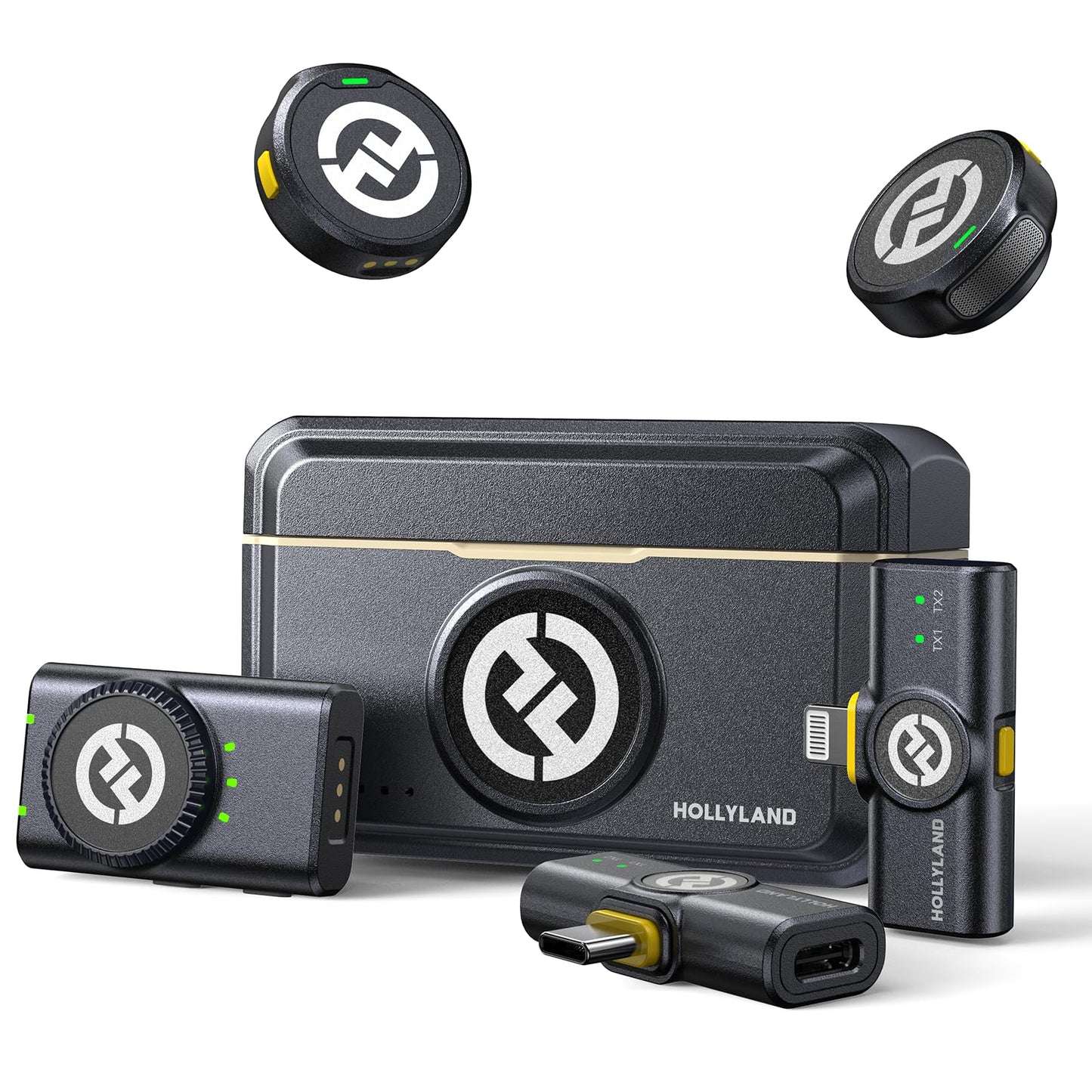 Hollyland Lark M2 Wireless Lavalier Mikrofon (2TX+1RX) für Kamera, iPhone, Android, PC, 48kHz/24 bit Hi-Fi Audio 40H Dauer 300m Reichweite, ENC Antischall Ansteckmikrofon kabellos für Vlog YouTube