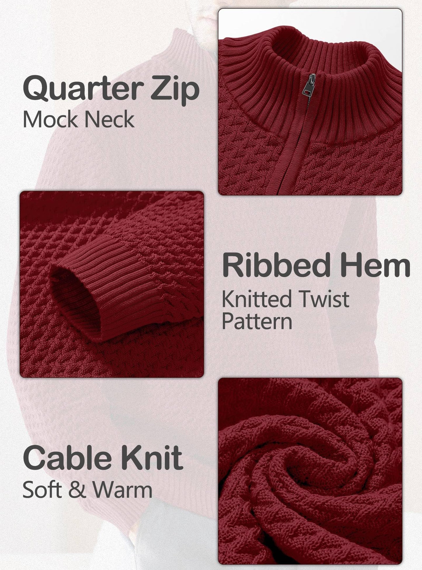 HYPESTFIT Men’s 1/4 Zip Turtleneck Sweater – Warm Knit Pullover