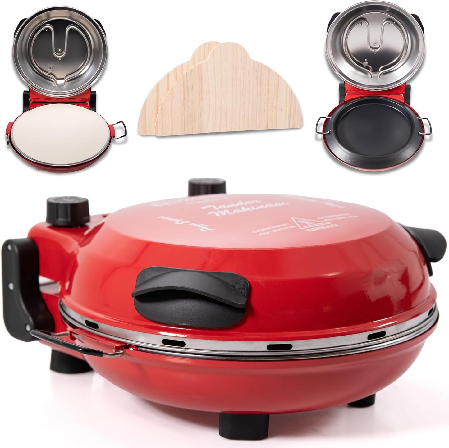 TruWare Pizzaofen elektrisch bis 400 Grad | Elektrischer Pizzabäcker mit Pizza-Schieber Steinplatte und Backblech | 32 cm Pizzastein