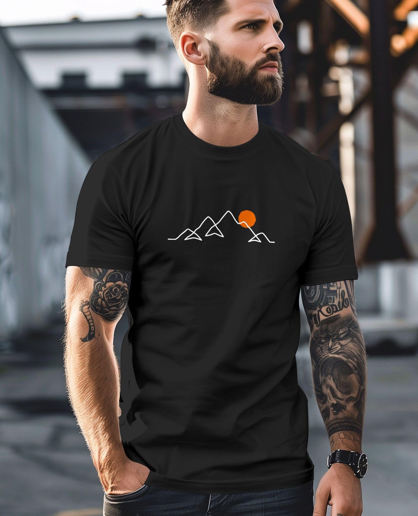 Neverless® Men’s Line-Art Mountain Print T-Shirt