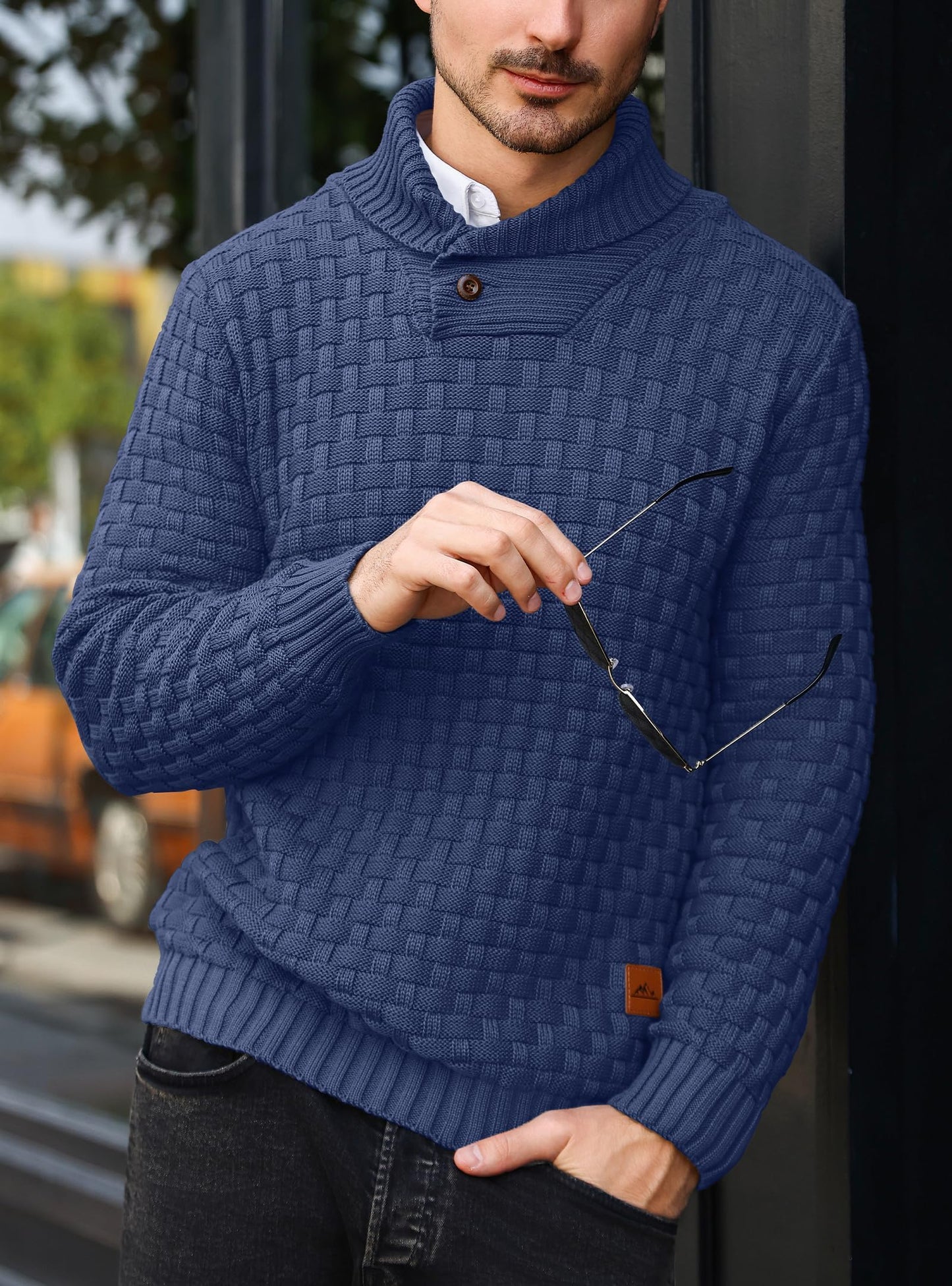 HYPESTFIT Men’s Mock Neck Sweater – Textured Knit Pullover