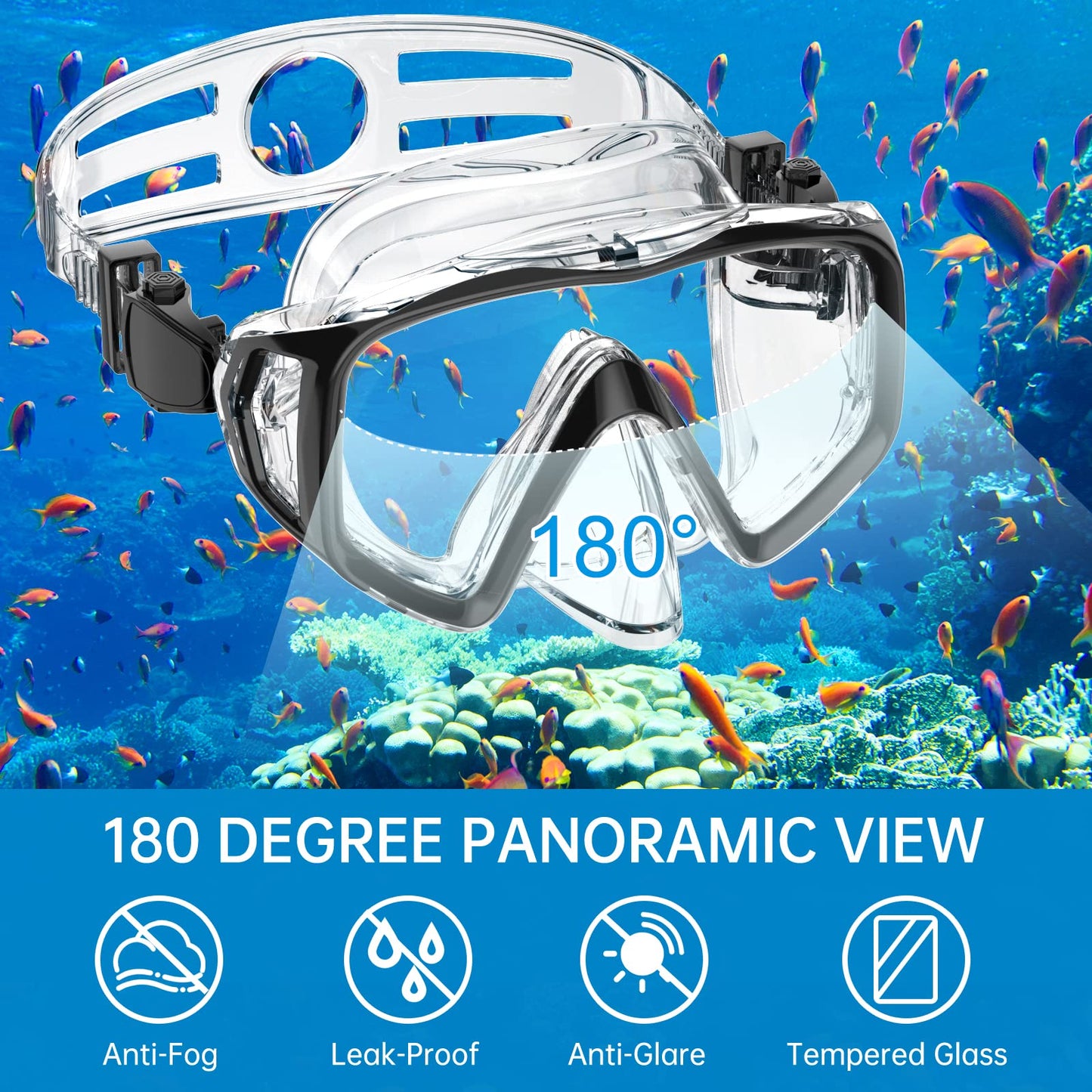 JEMULICE Schnorchelset Erwachsene, Schnorcheln Set mit Taucherbrille und Dry Schnorchel für Herren und Damen, Anti-Leck & Anti-Fog Tauchmaske aus Gehärtetem Glas für Tauchen, Schnorcheln und Schwimmen