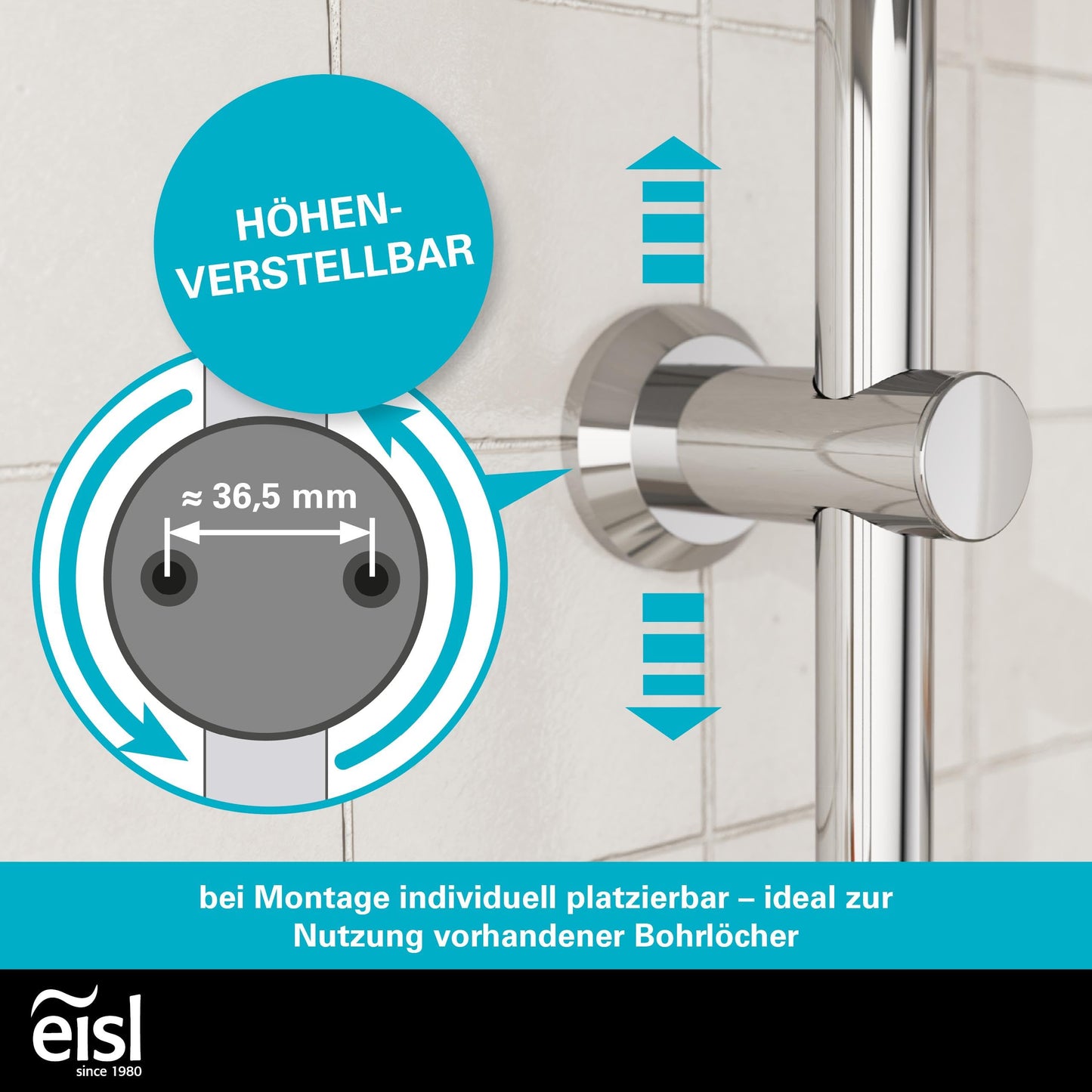 EISL Duschset EASY FRESH, Duschsystem ohne Armatur 2 in 1 mit großer Regendusche (250 x 200 mm) und Handbrause, Regendusche ohne Armatur ideal zum Nachrüsten, komplettes Montageset, Chrom DX12006