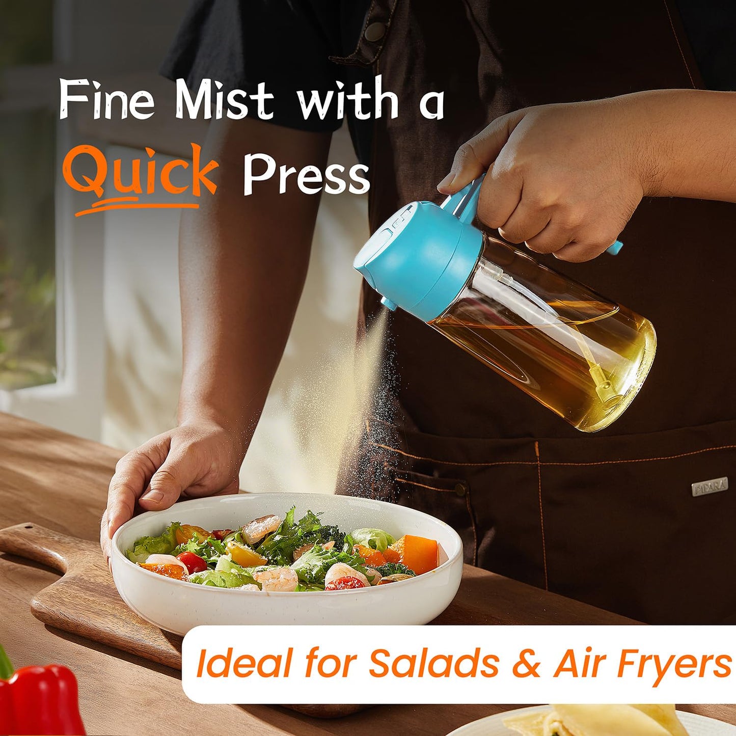 TrendPlain 16 oz Oil Sprayer for Cooking Oil - 470 ml Olive Oil Bottle - 2-in-1 Oil Dispenser and Oil Sprayer - Kitchen Gadgets for Cooking, Salad and Grill Black