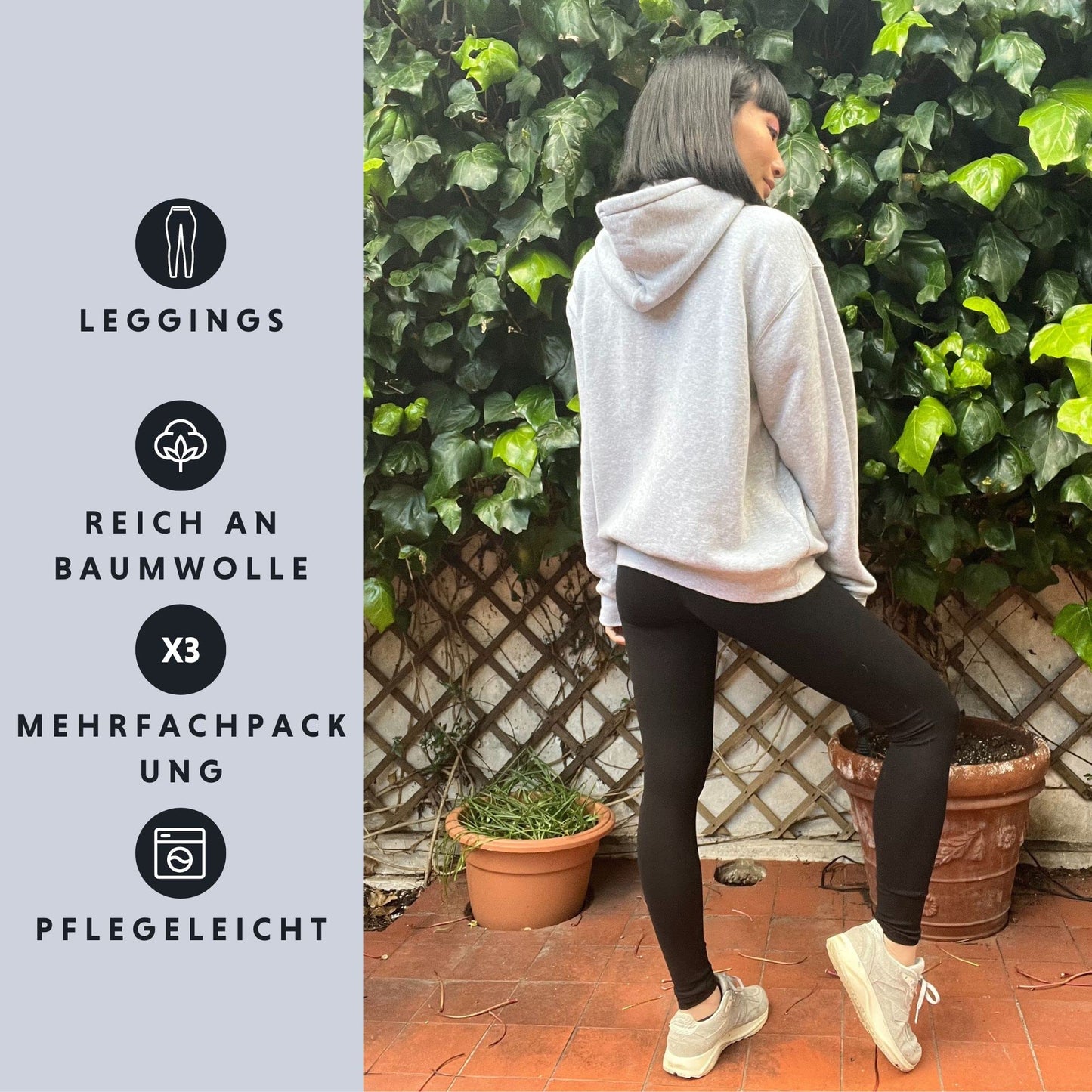 FM London Women’s 3-Pack Casual Leggings – Non-See-Through High Waist Cotton Leggings