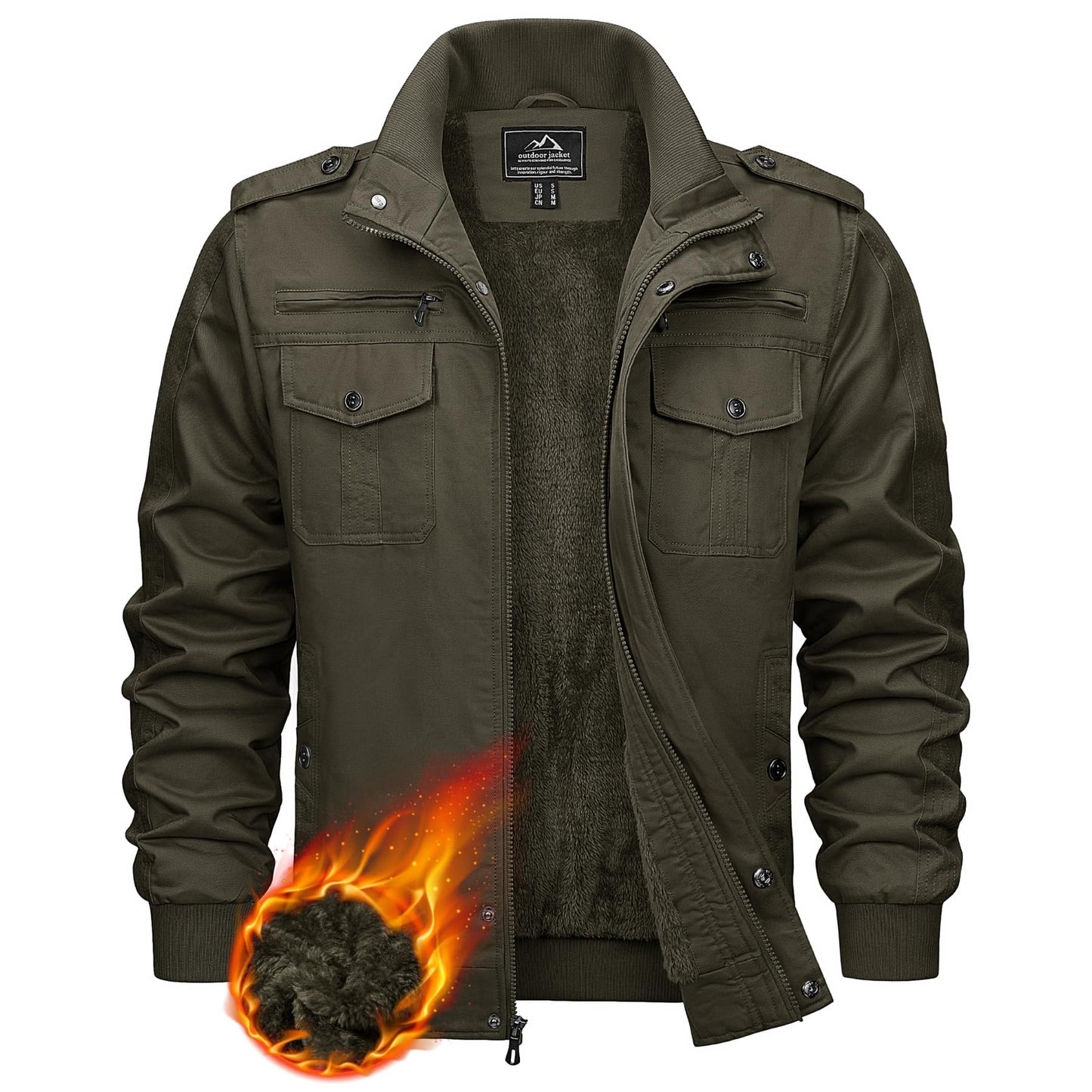 KEFITEVD Men’s Winter Fleece Jacket – Sherpa Lined Military Field Coat