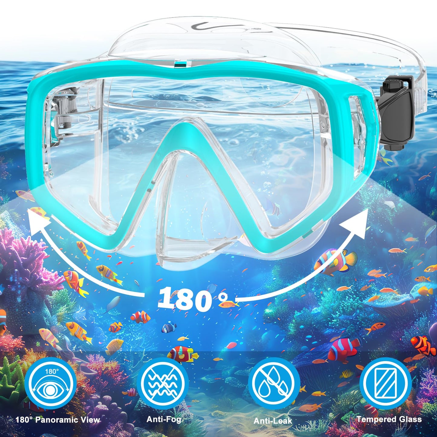 JEMULICE Schnorchelset Erwachsene, Schnorcheln Set mit Taucherbrille und Dry Schnorchel für Herren und Damen, Anti-Leck & Anti-Fog Tauchmaske aus Gehärtetem Glas für Tauchen, Schnorcheln und Schwimmen