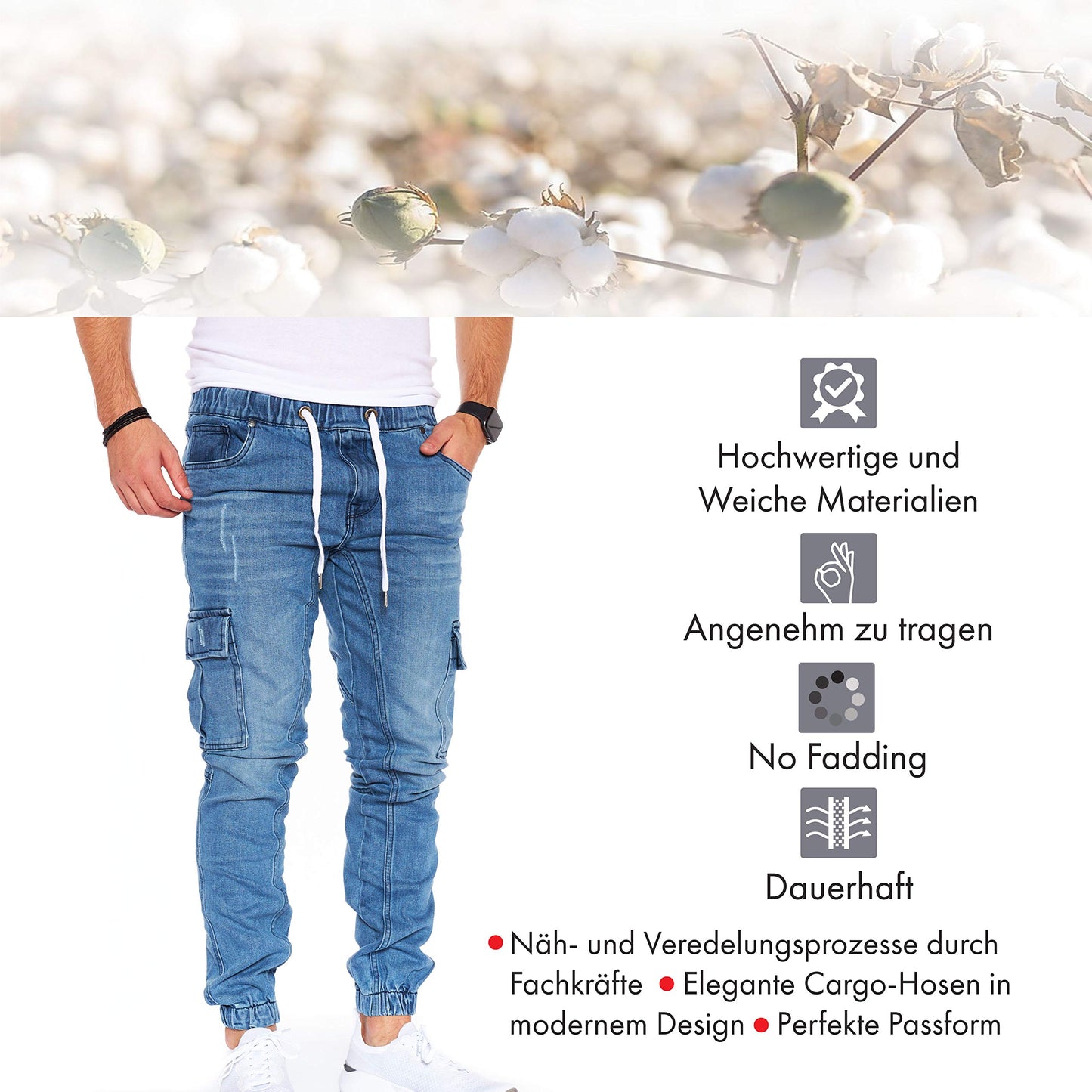 Men’s Cargo Jeans – Regular Slim Fit Denim Joggers