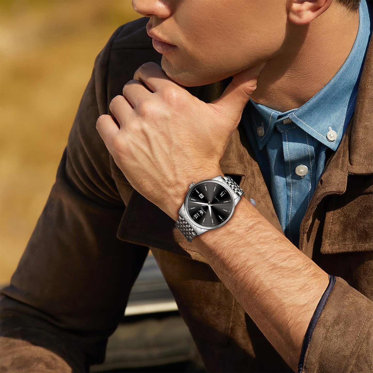 OLEVS Uhren Herren, Analoge Quarz Leucht Armbanduhr, wasserdichte Datum Edelstahl Herrenuhr, Klassische Mode Business Freizeituhren, Elegantes Geschenk für Männer