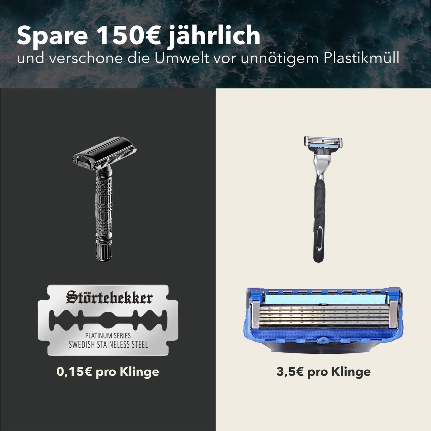 Störtebekker® Premium Rasierhobel ‘Hamburg’ im handgefertigten Leder-Etui - *TESTSIEGER* Stiftung Warentest (12/2024) - Rasier-Set mit 10 Rasierklingen, Reise-Etui & eingebautem Spiegel - Nassrasierer