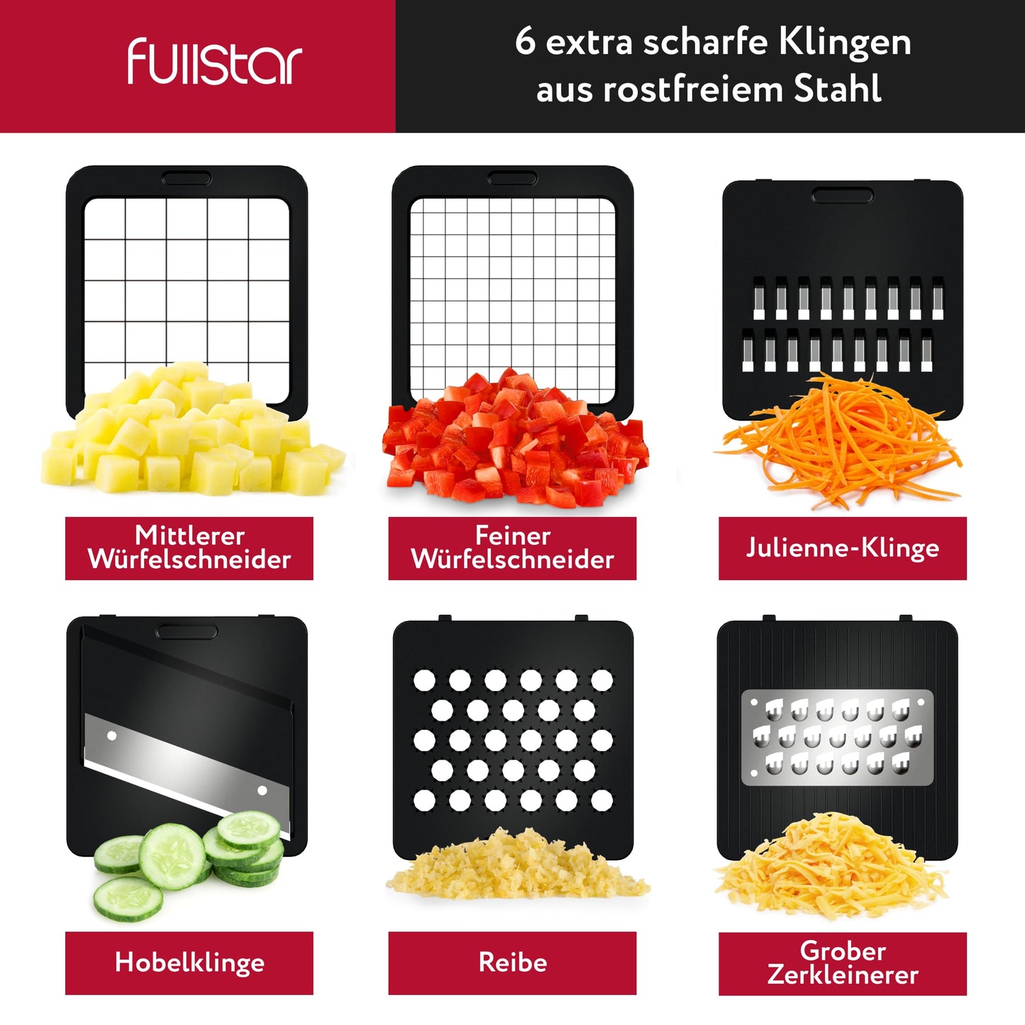 Gemüseschneider Mandoline Gemüsehobel - Gemüse Schneider Gurkenhobel Zwiebelschneider Kartoffelschneider Obstschneider - Reibe für Gemüse und Käse - Julienneschneider (6-in-1 Kompakt Weiß)