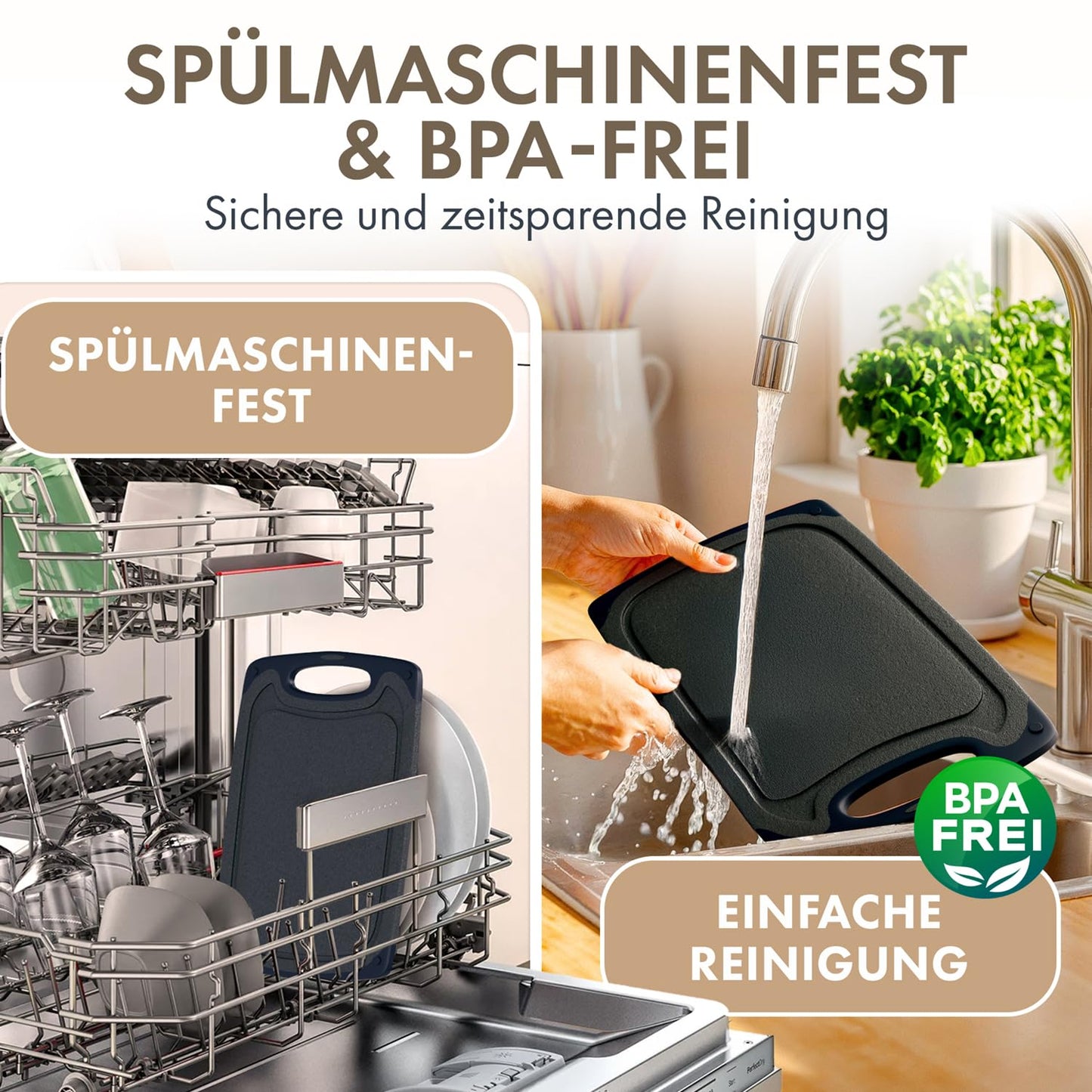 Blumtal Schneidebrett Set mit 3 Größen (S/M/L) - Schneidebrett Kunststoff groß + Saftrillen & Griff - Cutting Board - Küchenbrett BPA frei - Schneidbrett Spülmaschinenfest - Schneidebretter Grau