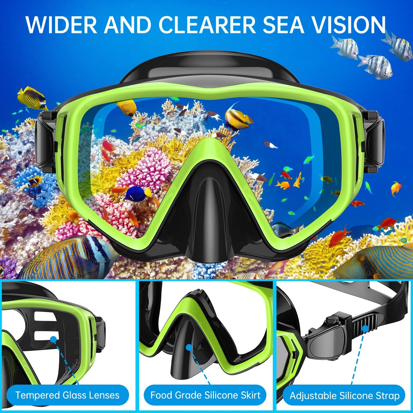 JEMULICE Schnorchelset Erwachsene, Schnorcheln Set mit Taucherbrille und Dry Schnorchel für Herren und Damen, Anti-Leck & Anti-Fog Tauchmaske aus Gehärtetem Glas für Tauchen, Schnorcheln und Schwimmen