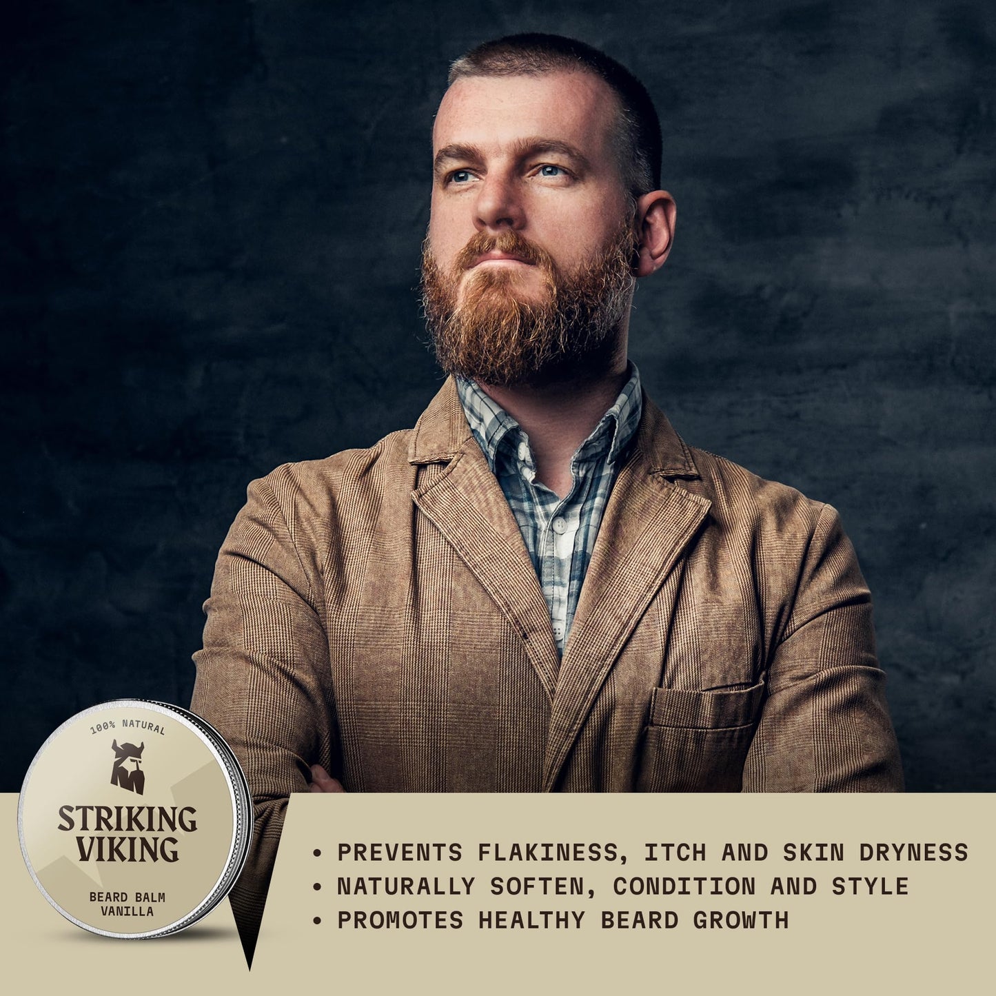 Striking Viking parfümfreier Bartbalsam Männer Vanille – Stylt, stärkt und macht Bärte, Schnurrbärte weich – Bartpflege mit Sheabutter, Teebaum, Argan & Jojobaöl - Bartglättungscremes - Bart Balm
