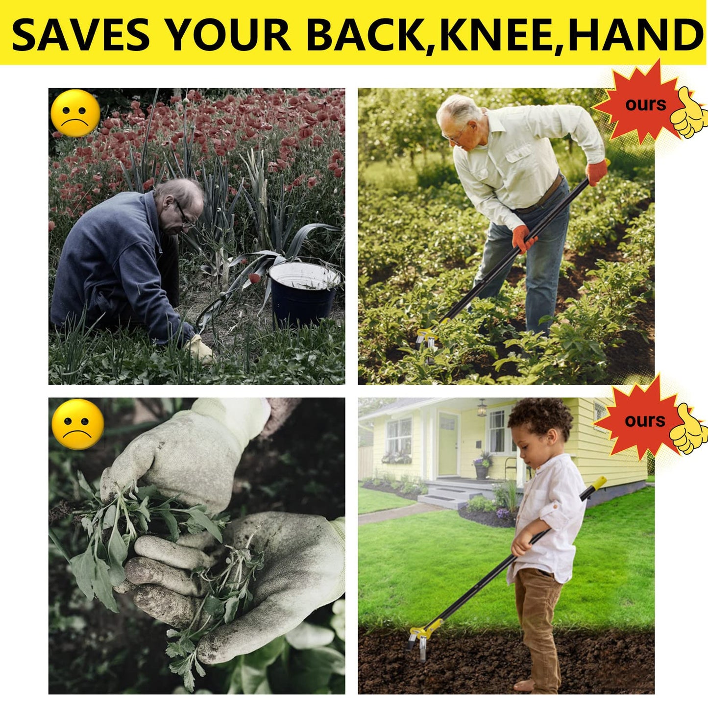 MELVTATA Gartenhacke Hacke Gartenwerkzeug 152cm Steigbügelhacke zum Pflanzen von Gemüse, Bauernhof, Edelstahl, Hula-Hacken – Steigbügelhacke mit Verstellbarer Hacke zum Jäten/Lösen von Erde